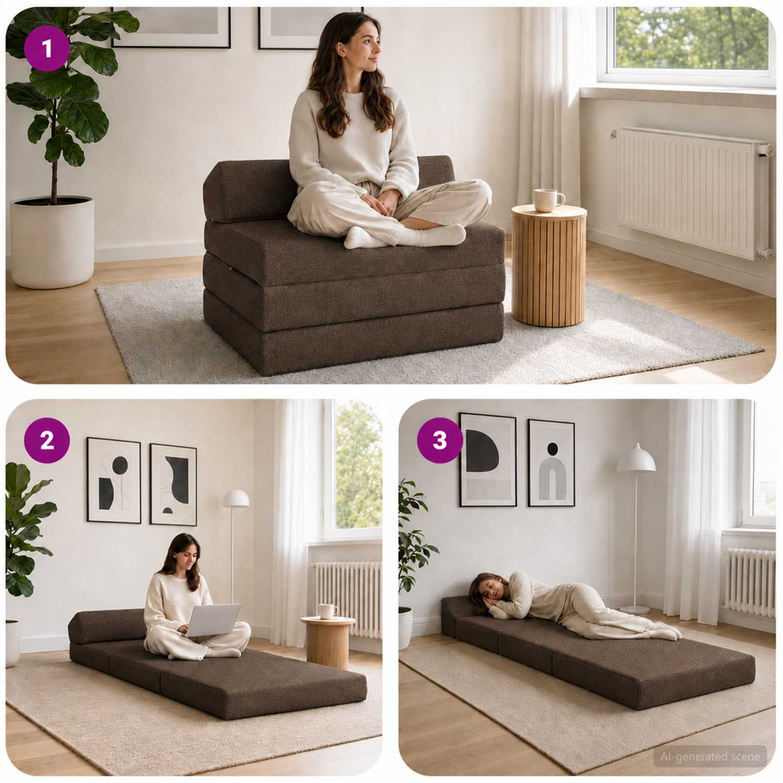 Κρεβάτι Καναπέ Αναδιπλούμενο Taupe 200 x 70 x 10 εκ. Ύφασμα – εικόνα προϊόντος 7