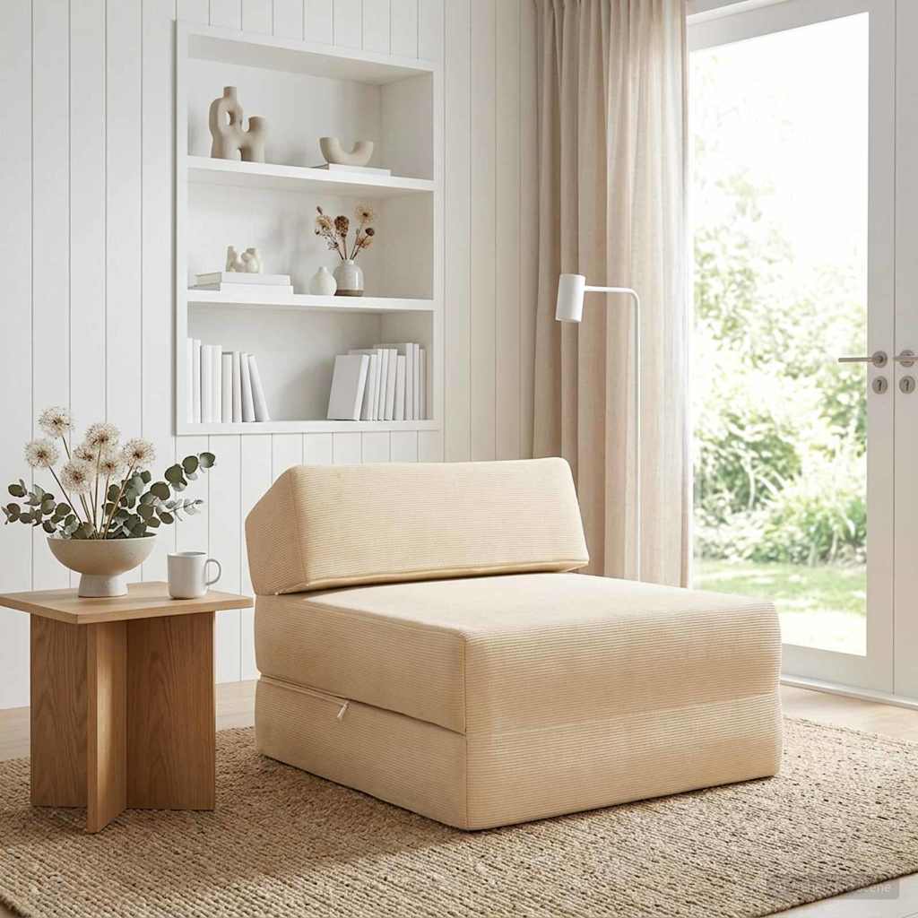 Κρεβάτι Καναπέ Αναδιπλούμενο Κρεμ 60 x 70 x 41 εκ Ύφασμα