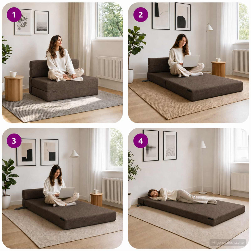 Κρεβάτι Καναπέ Αναδιπλούμενο Taupe 100 x 80 x 60 εκ. Ύφασμα – εικόνα προϊόντος 7