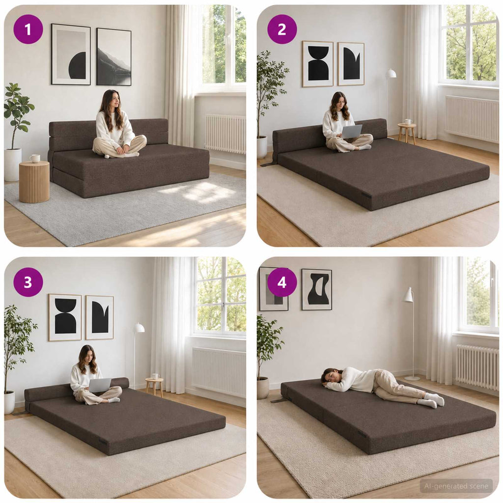 Κρεβάτι Καναπέ Αναδιπλούμενο Taupe 152 x 86,5 x 60 εκ. Ύφασμα – εικόνα προϊόντος 7