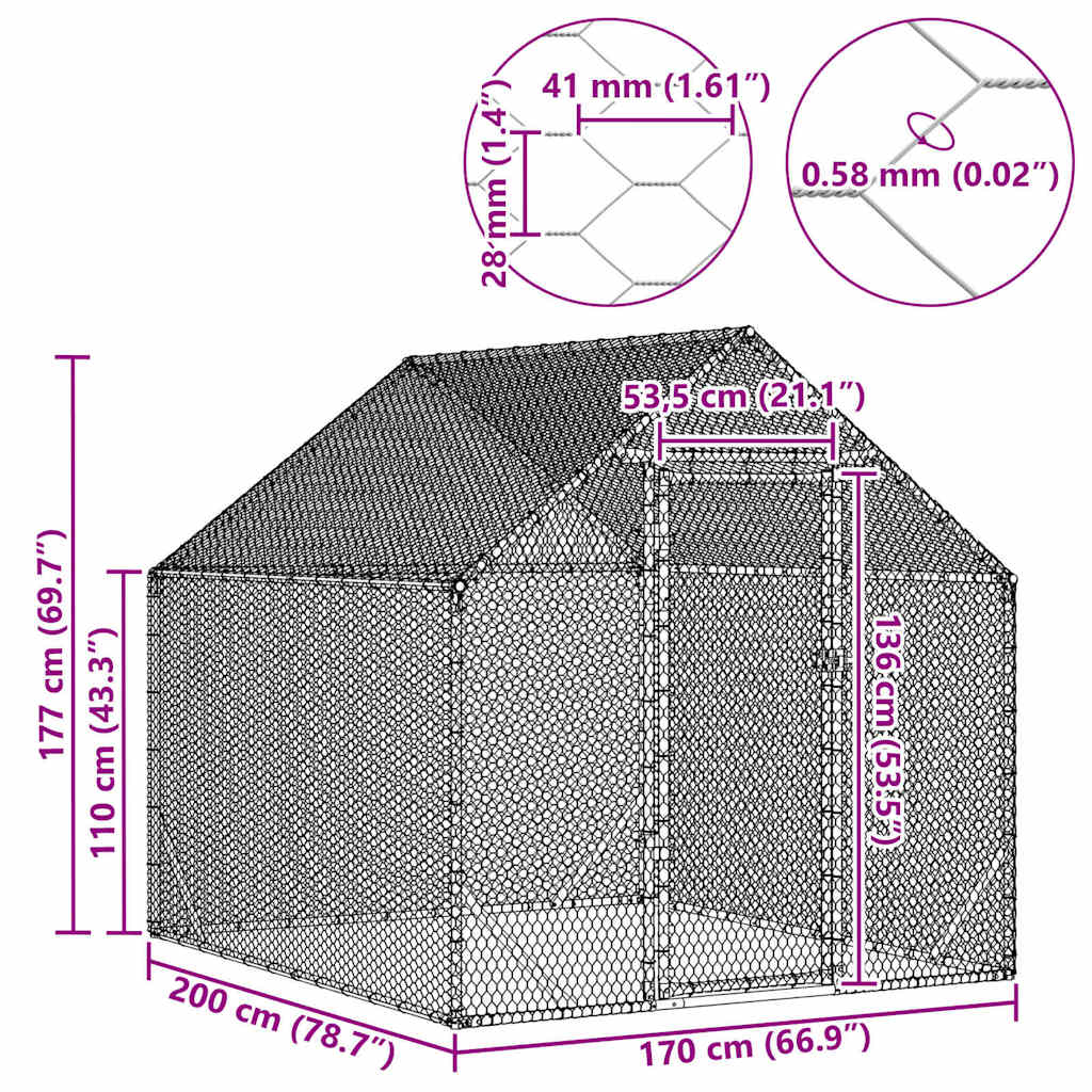 Κλουβί για κότες Ασημί 200 x 170 x 177 εκ Επικαλυμμένος Χάλυβας