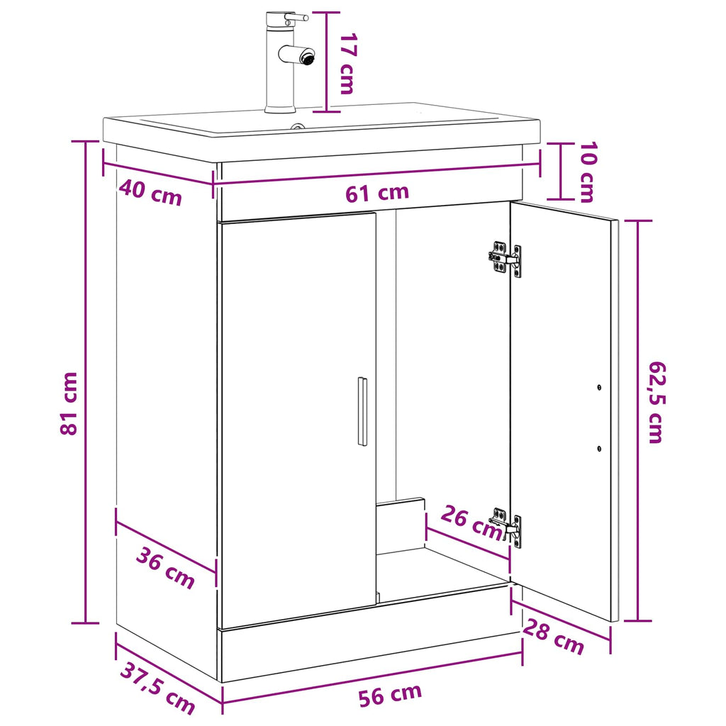 Σετ Επίπλων Μπάνιου Μαύρη Δρυς 61 x 40 x 84,5 εκ