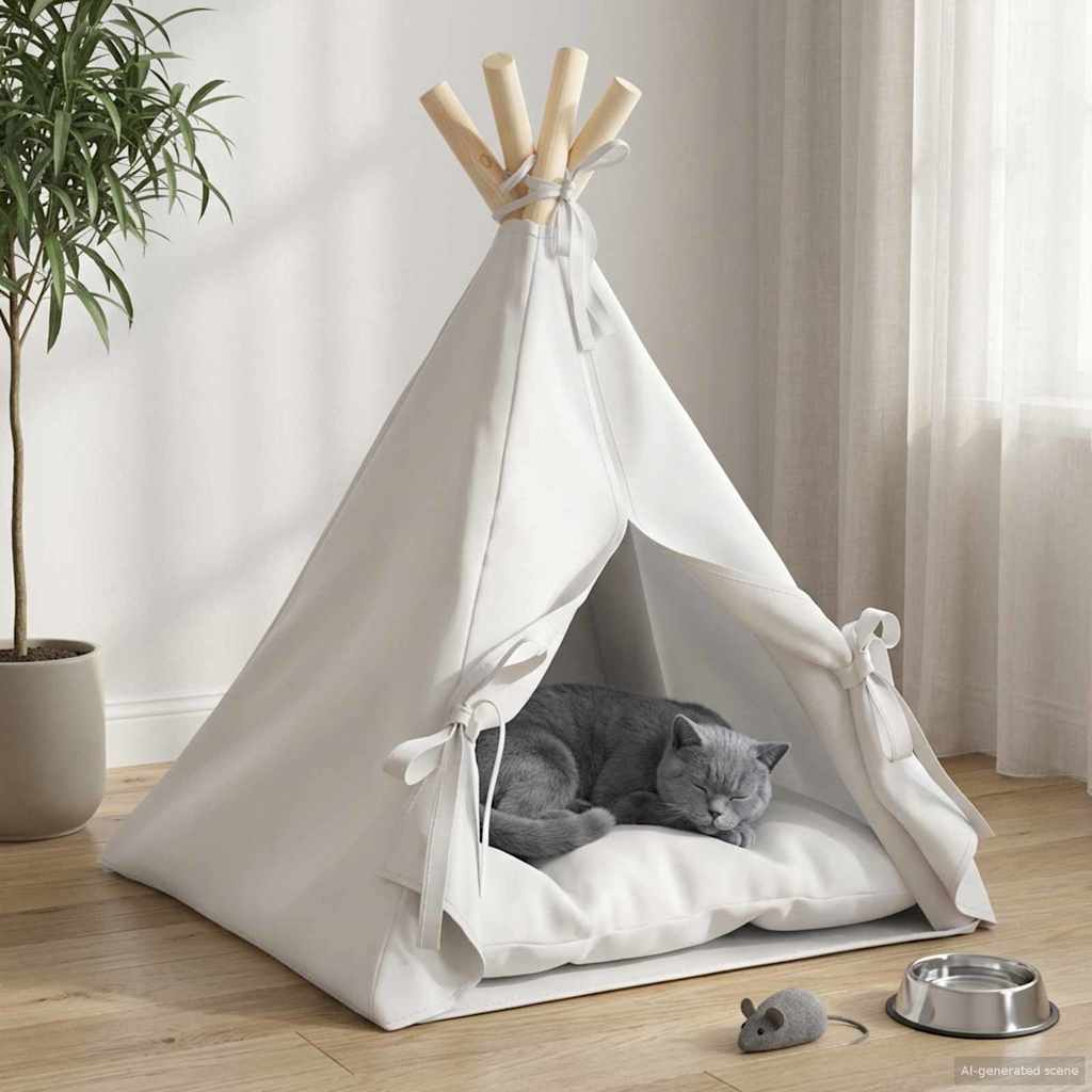 Teepee για κατοικίδια με μαξιλάρι Λευκό 40 x 40 x 50 cm