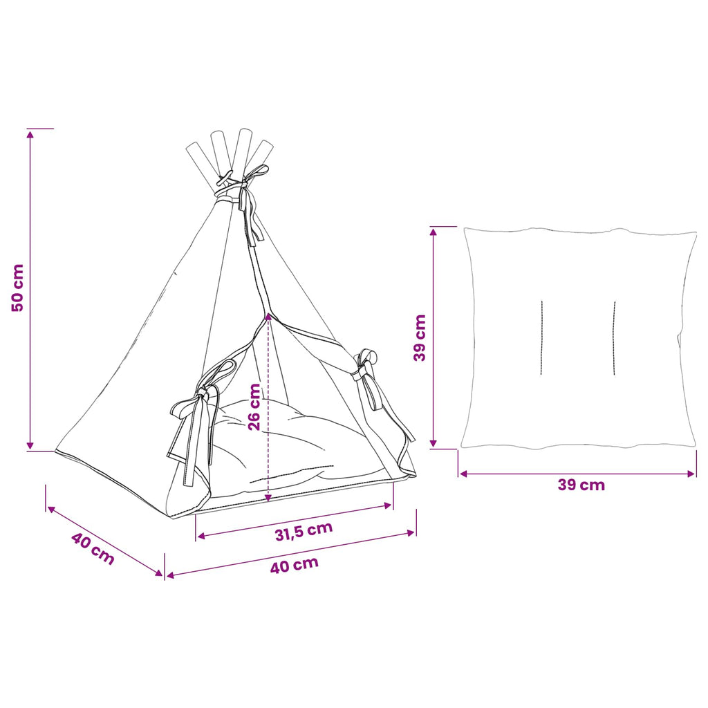 Teepee για κατοικίδια με μαξιλάρι Λευκό 40 x 40 x 50 cm