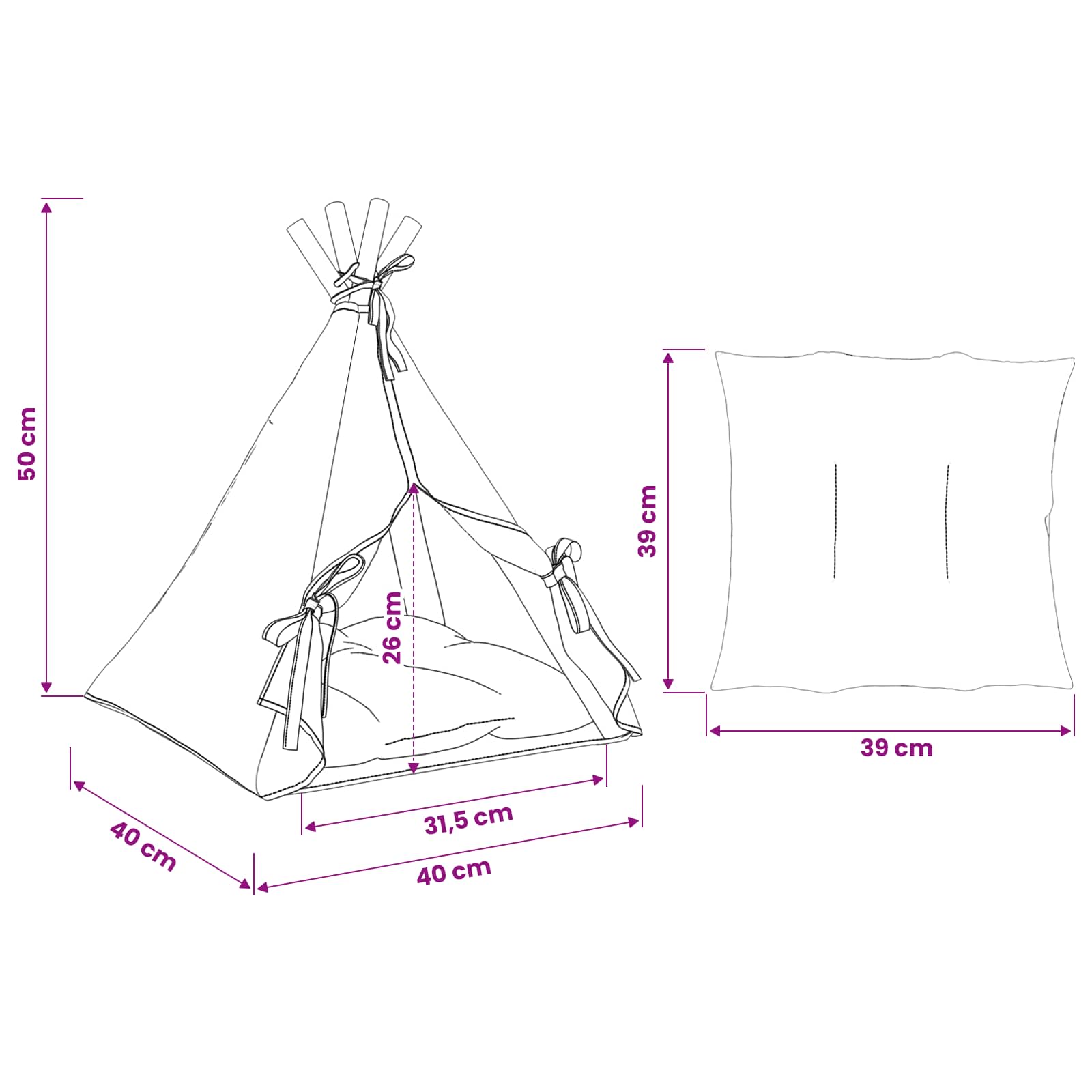 Teepee για κατοικίδια με μαξιλάρι Λευκό 40 x 40 x 50 cm