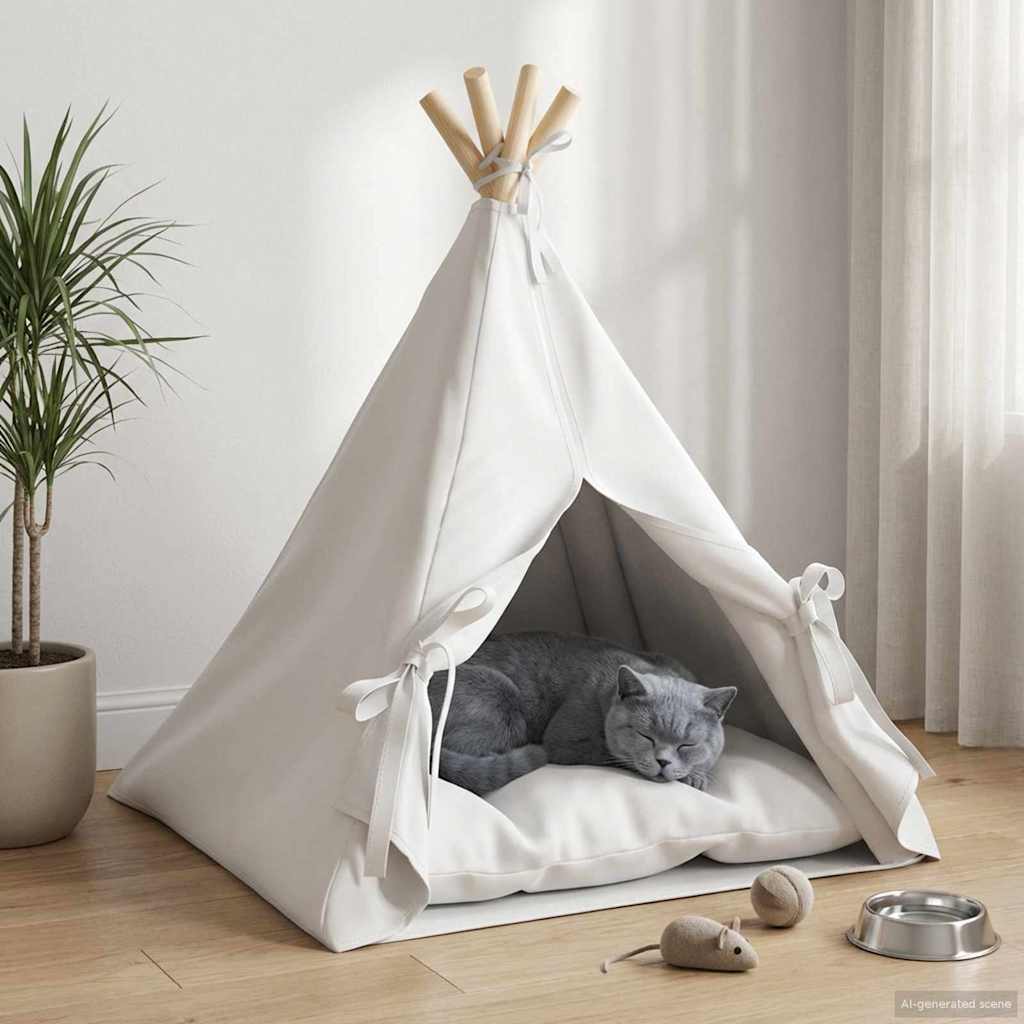Teepee για κατοικίδια με μαξιλάρι Λευκό 50 x 50 x 60 cm