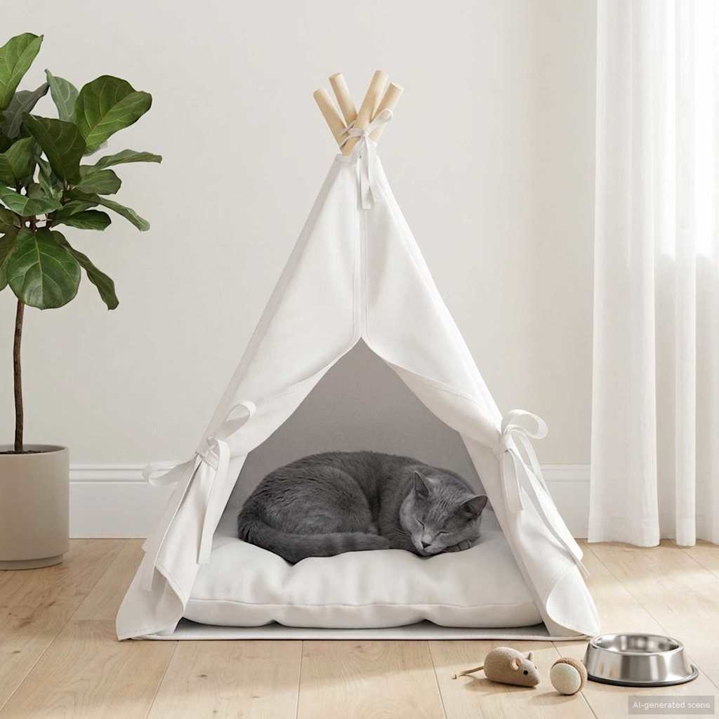 Teepee για κατοικίδια με μαξιλάρι Λευκό 50 x 50 x 60 cm