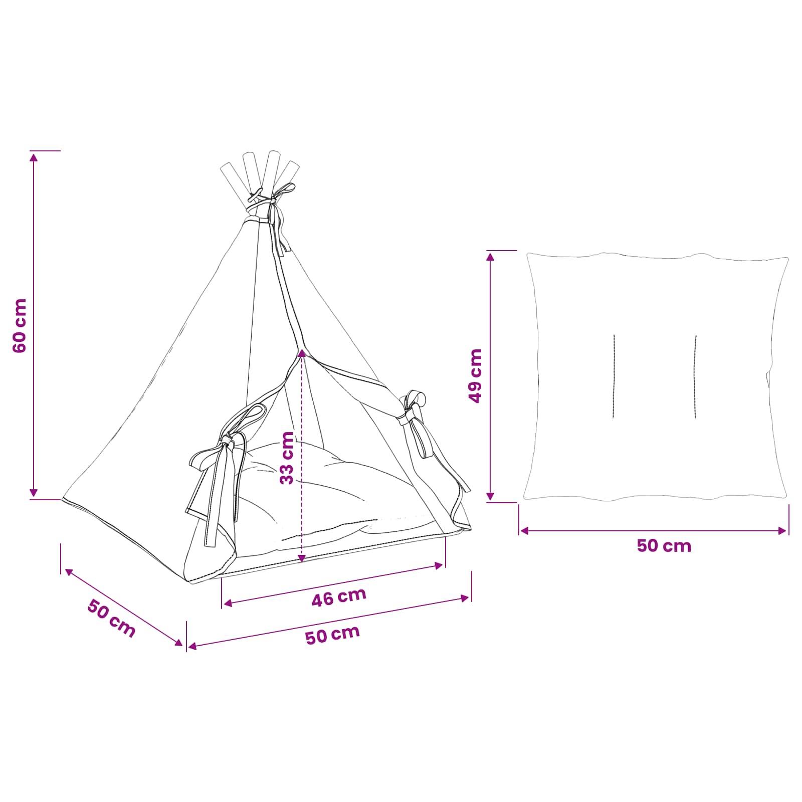 Teepee για κατοικίδια με μαξιλάρι Λευκό 50 x 50 x 60 cm