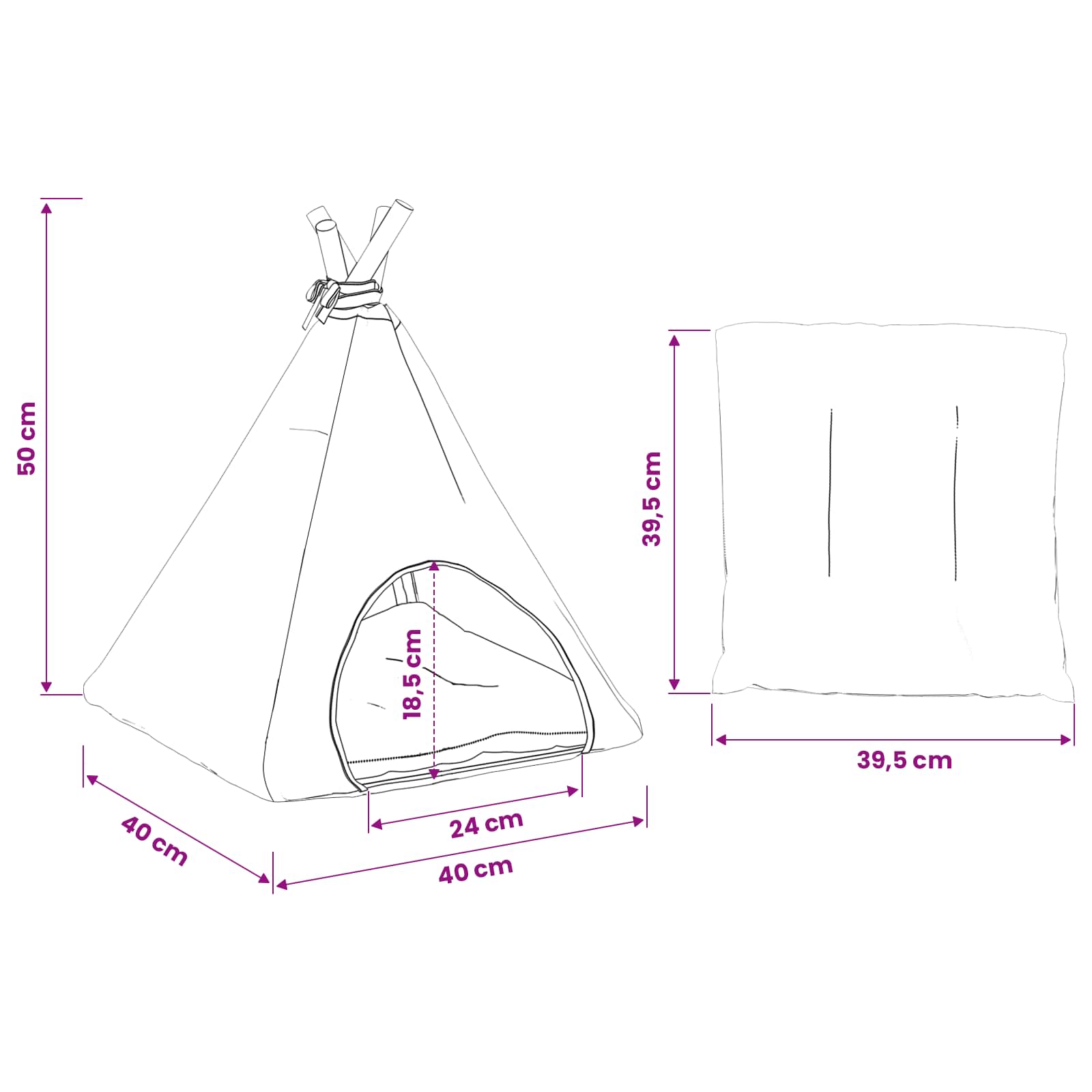 Teepee για κατοικίδια με μαξιλάρι 40 x 40 x 50 cm Πολυεστέρας