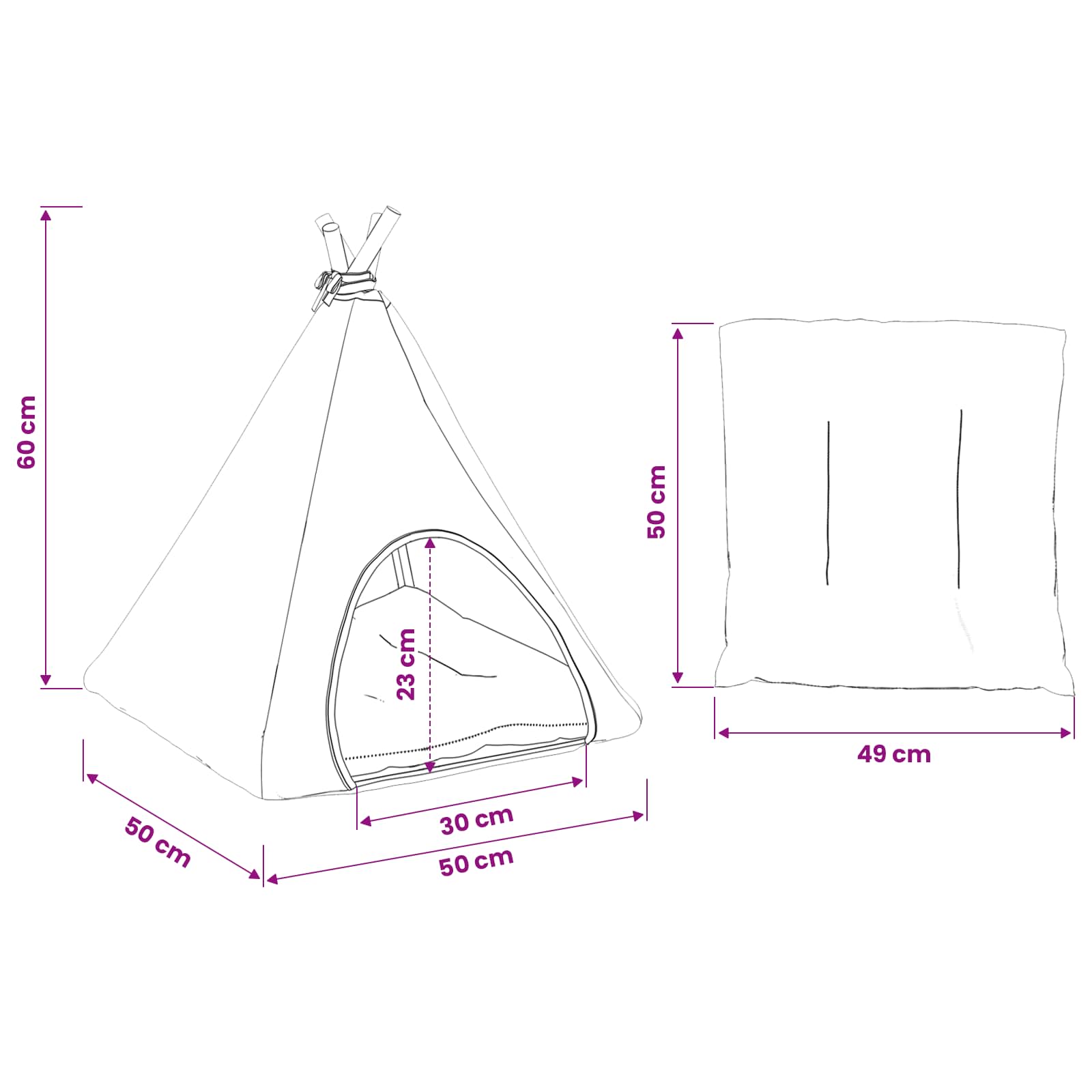 Teepee για κατοικίδια με μαξιλάρι 50 x 50 x 60 cm Πολυεστέρας