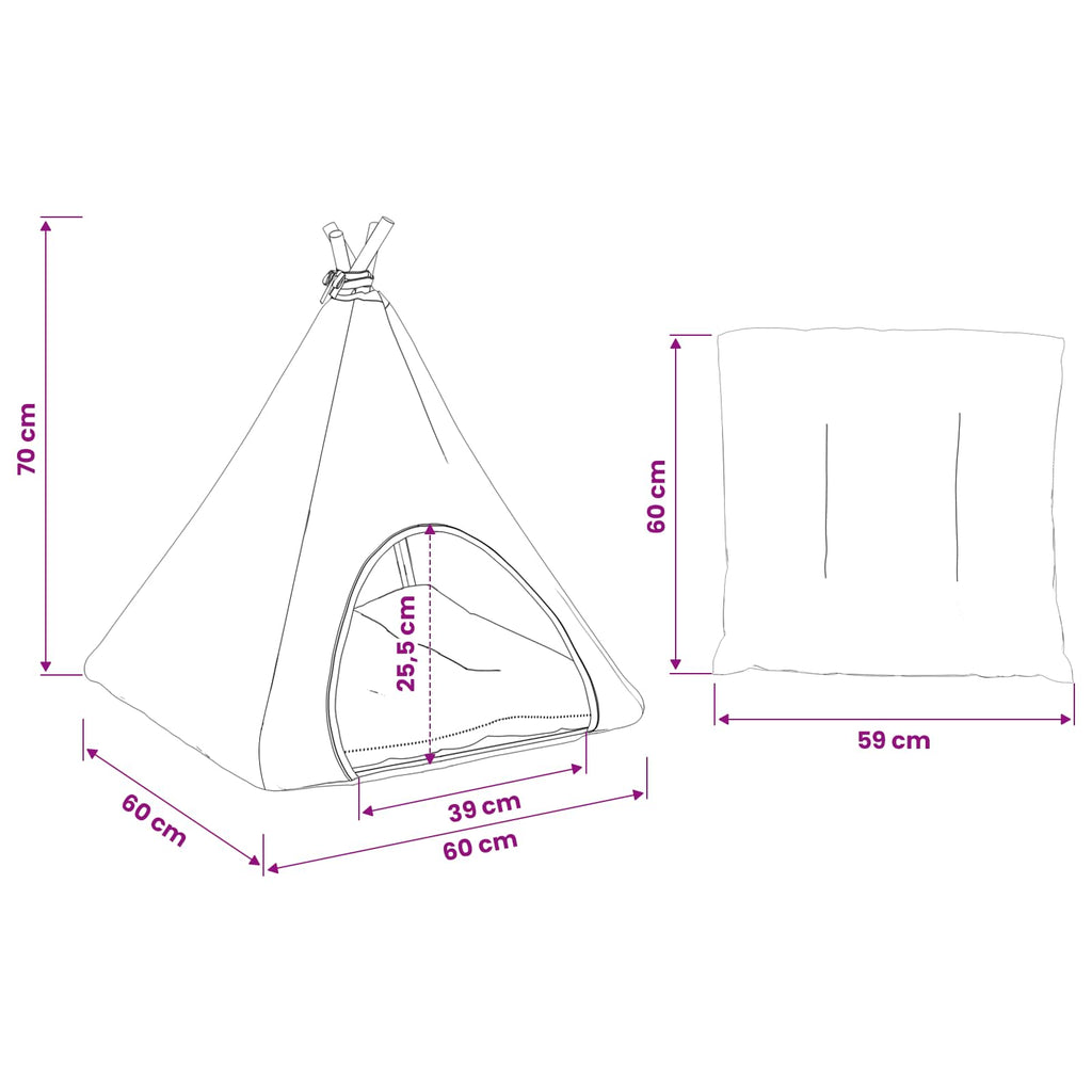 Teepee για κατοικίδια με μαξιλάρι 60 x 60 x 70 cm Πολυεστέρας