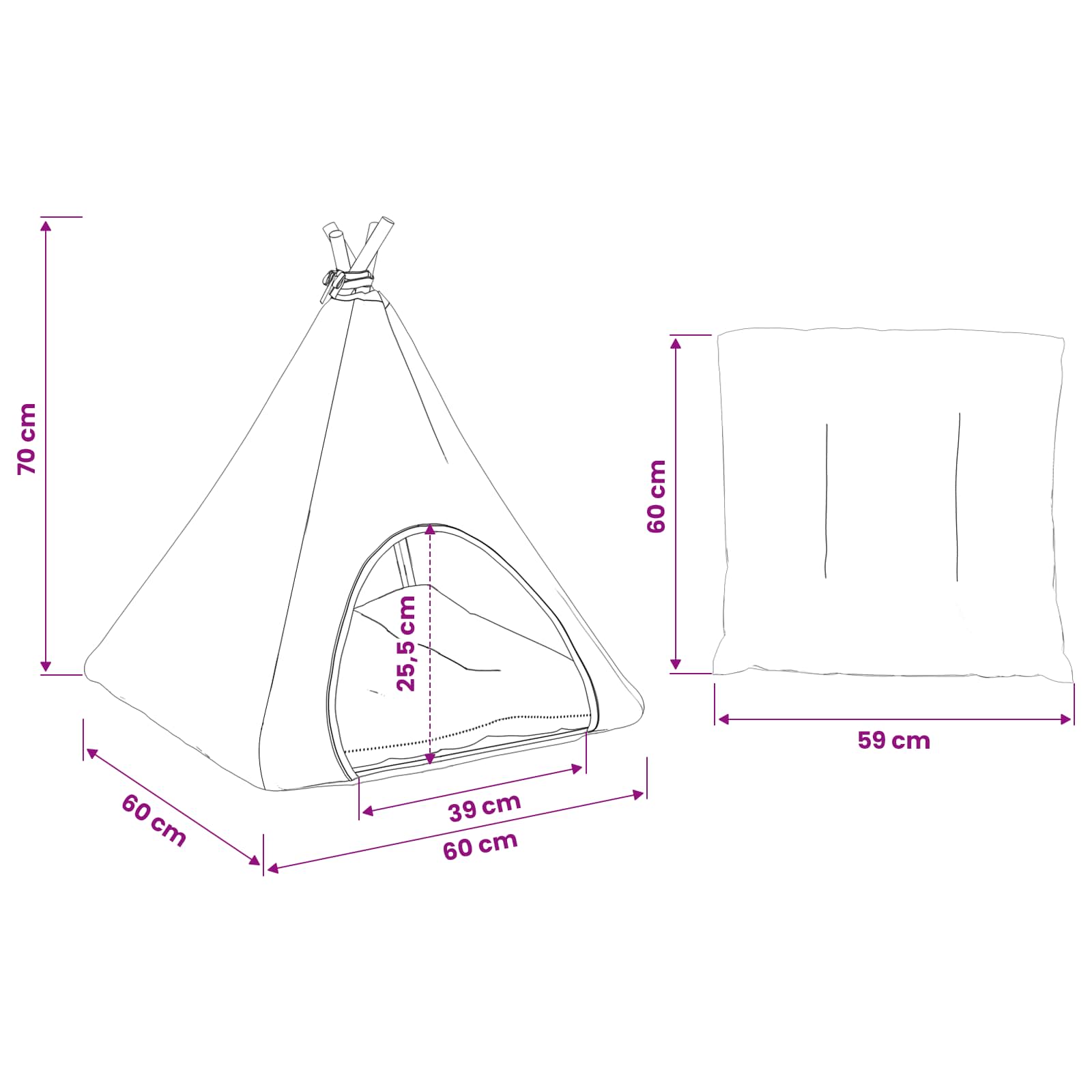 Teepee για κατοικίδια με μαξιλάρι 60 x 60 x 70 cm Πολυεστέρας