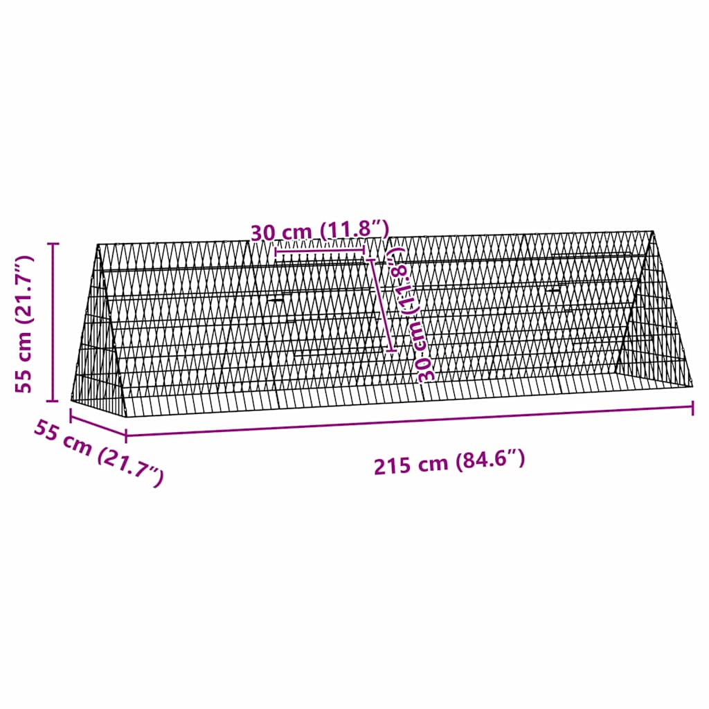 Κλουβί Κουνελιού Ασημί 215 x 55 x 55 εκ. Γαλβανισμένος Χάλυβας