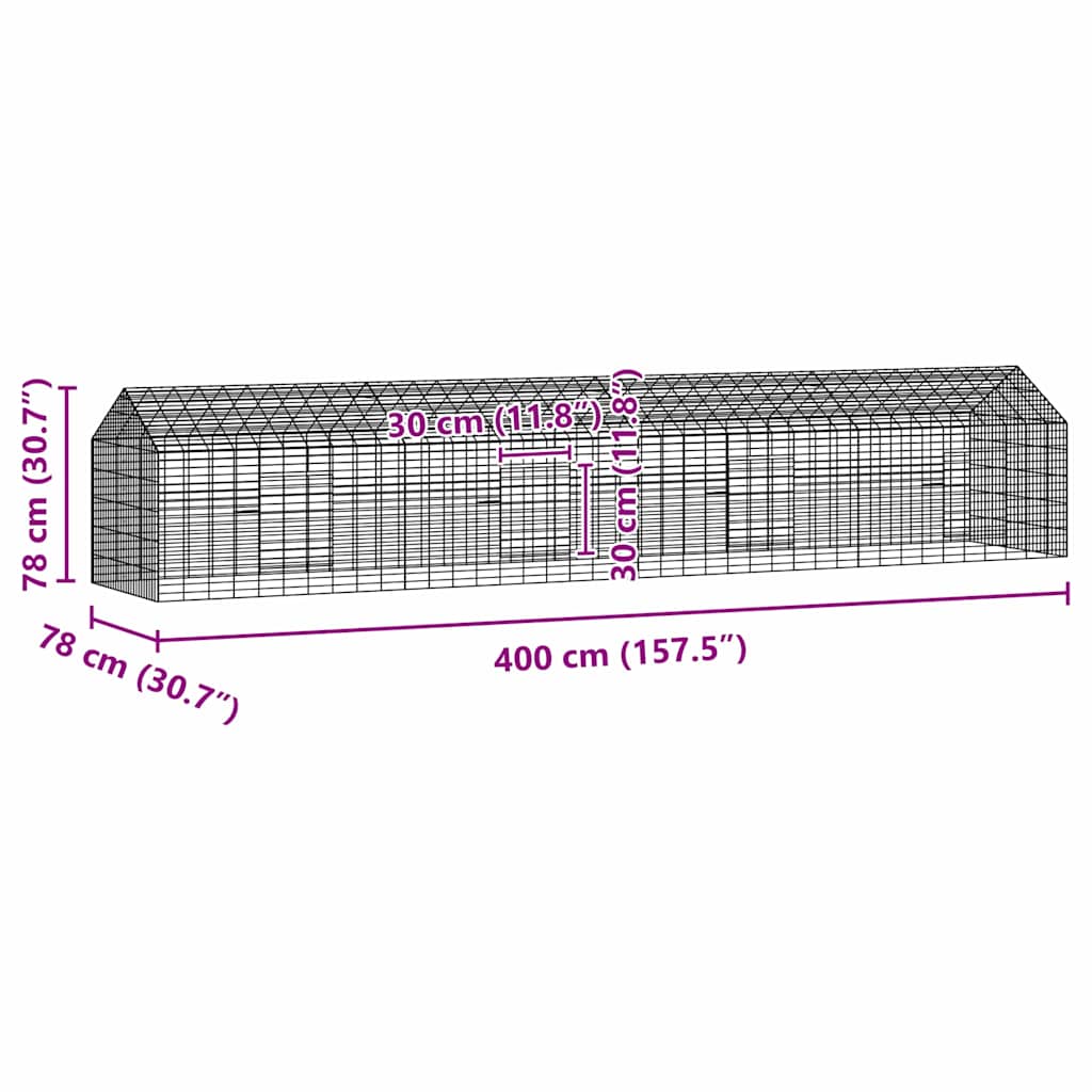 Κλουβί Κουνελιού Ασημί 400 x 78 x 78 εκ. Επικαλυμμένος Χάλυβας