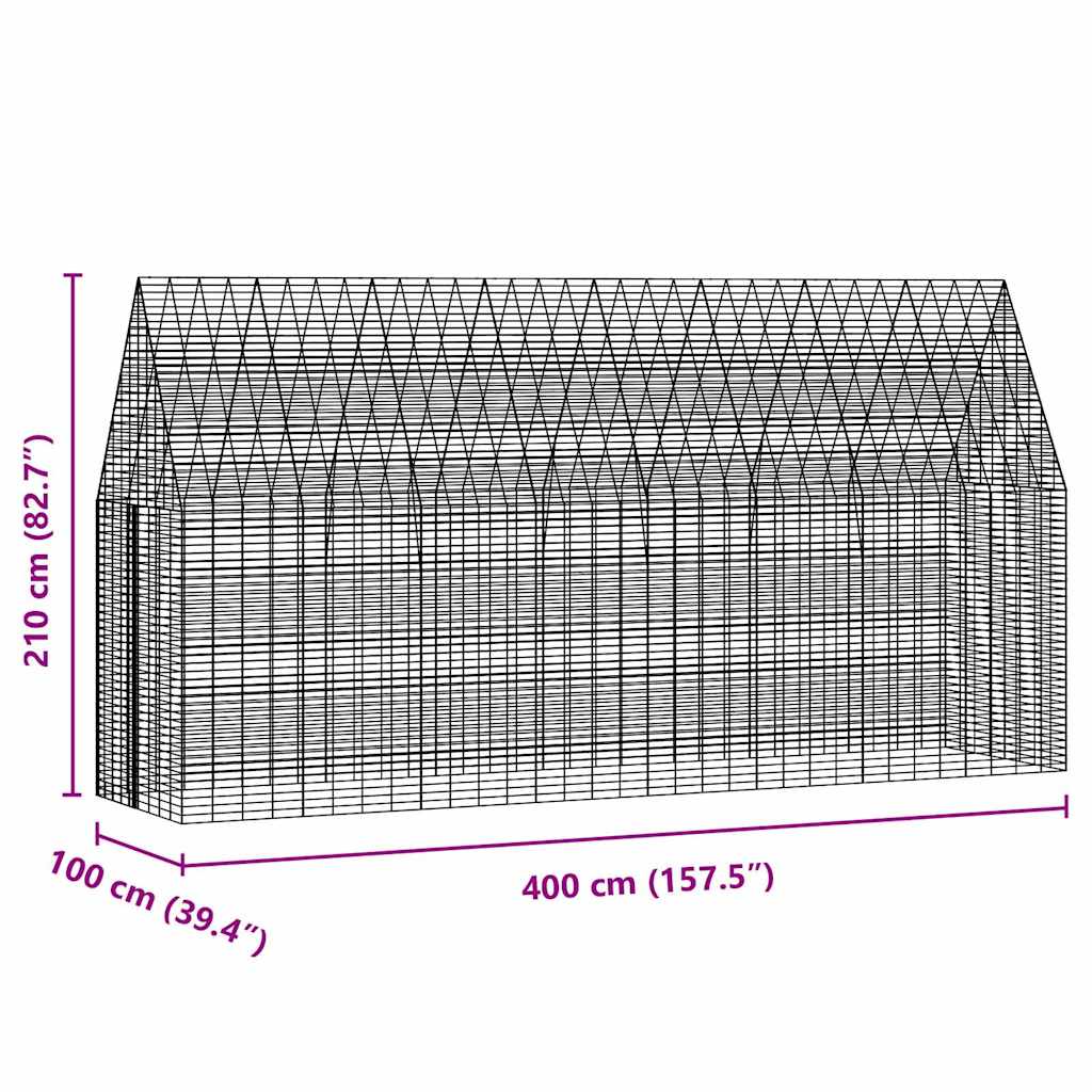 Κλουβί Κουνελιού Ασημί 400 x 100 x 210 εκ.