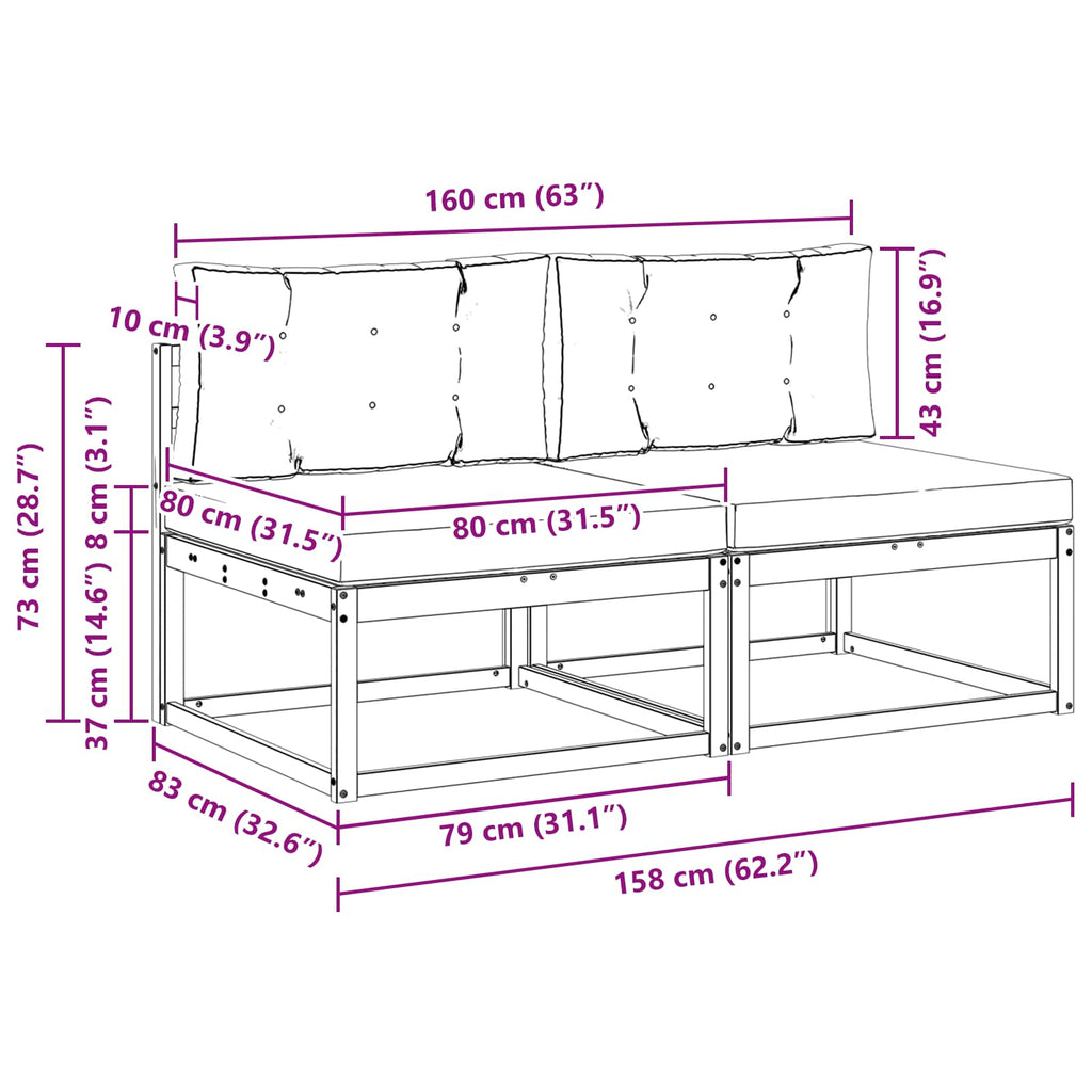 Μεσαίος καναπές εξωτερικού χώρου με μαξιλάρι 2 Τεμάχιο Φυσικό – εικόνα προϊόντος 9