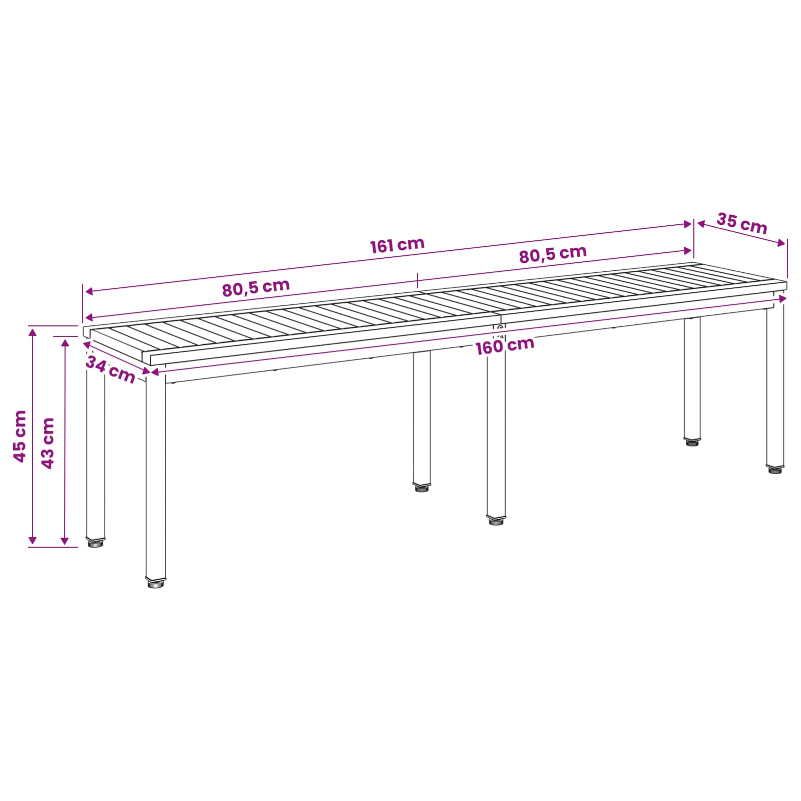 Παγκάκι κήπου 161 x 35 x 45 εκ Στερεό Ξύλο Ακακίας Ορθογώνιος