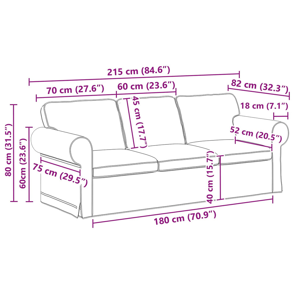 Καναπές Μαύρο 215 x 82 x 80 εκ ύφασμα