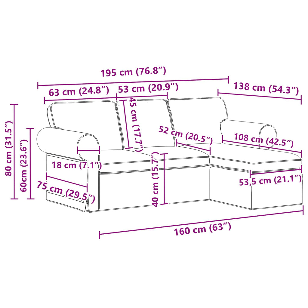 Καναπές Κρεμ 195 x 138 x 80 εκ ύφασμα