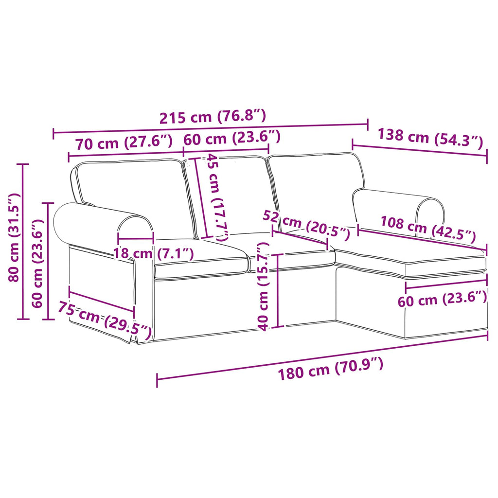 Καναπές Μαύρο 215 x 138 x 80 εκ ύφασμα