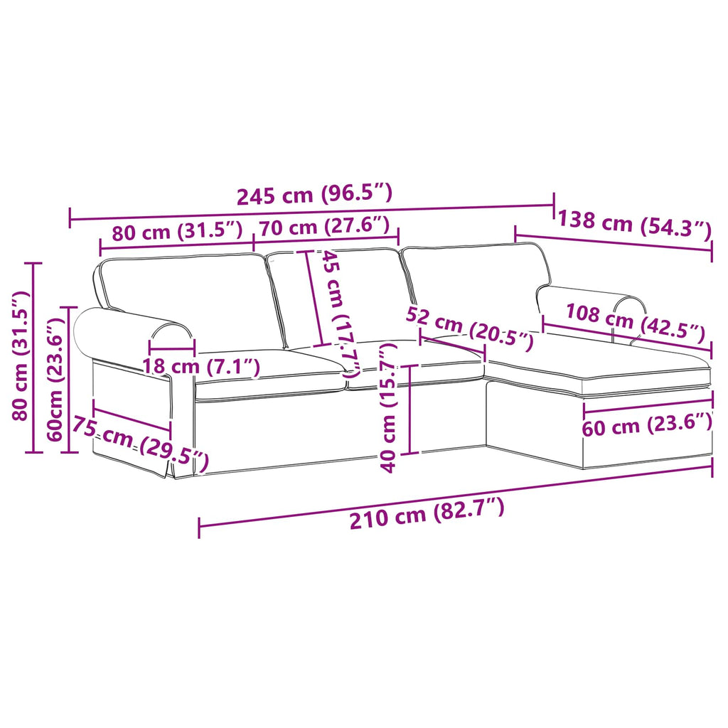 Καναπές Μαύρο 245 x 138 x 80 εκ ύφασμα