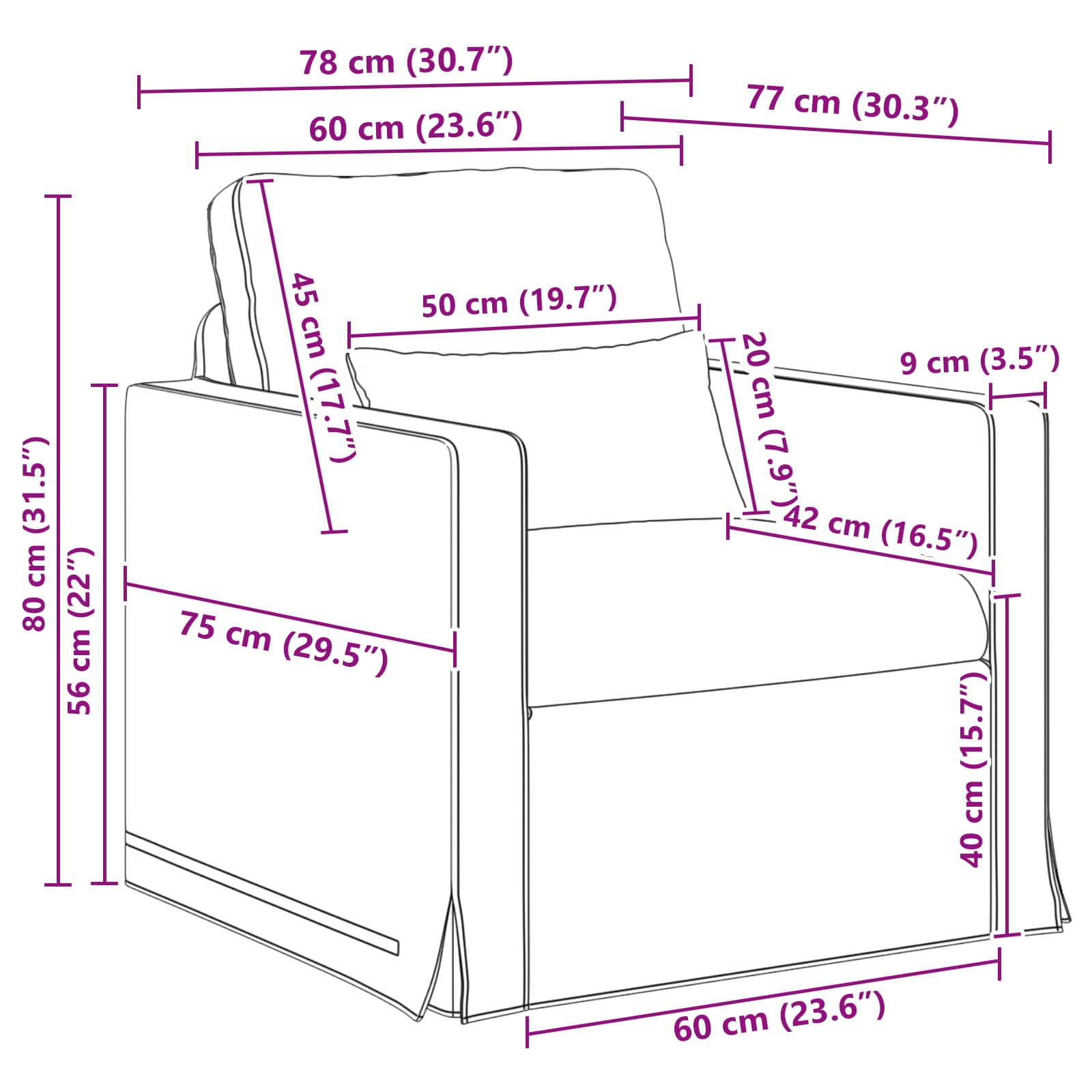 Καναπές Σκούρο Γκρι 78 x 78 x 80 εκ. ύφασμα