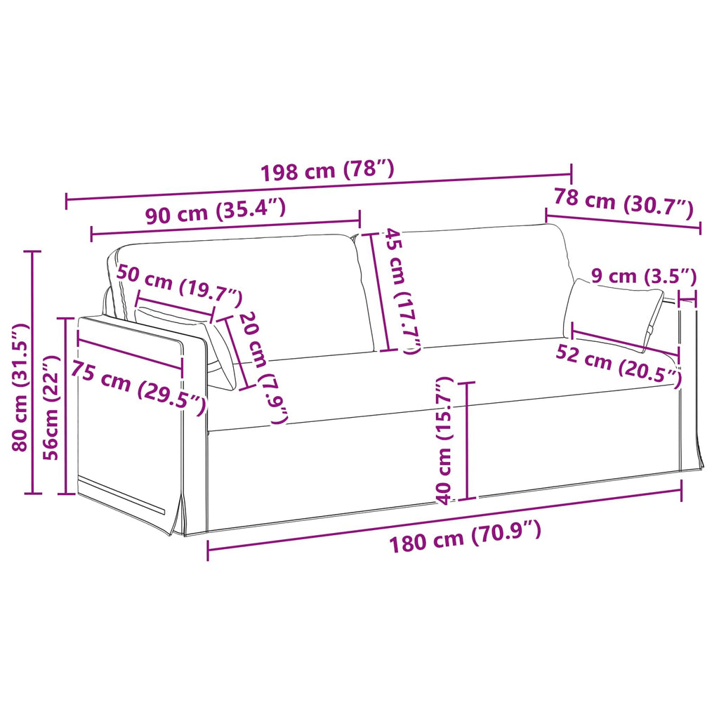 Καναπές Μαύρο 198 x 78 x 80 εκ ύφασμα
