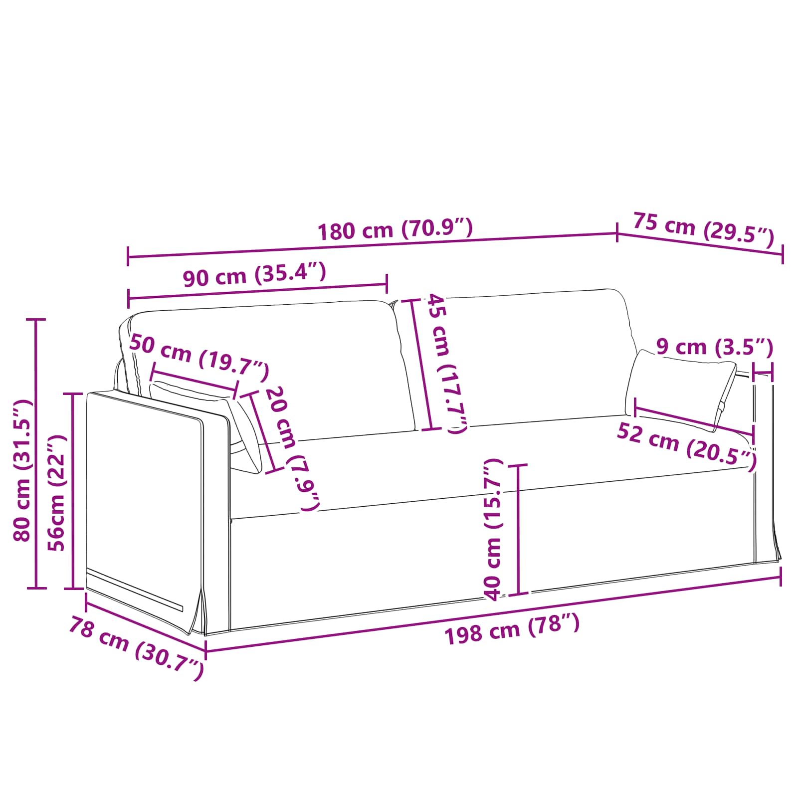 Καναπές Taupe 198 x 78 x 80 εκ ύφασμα