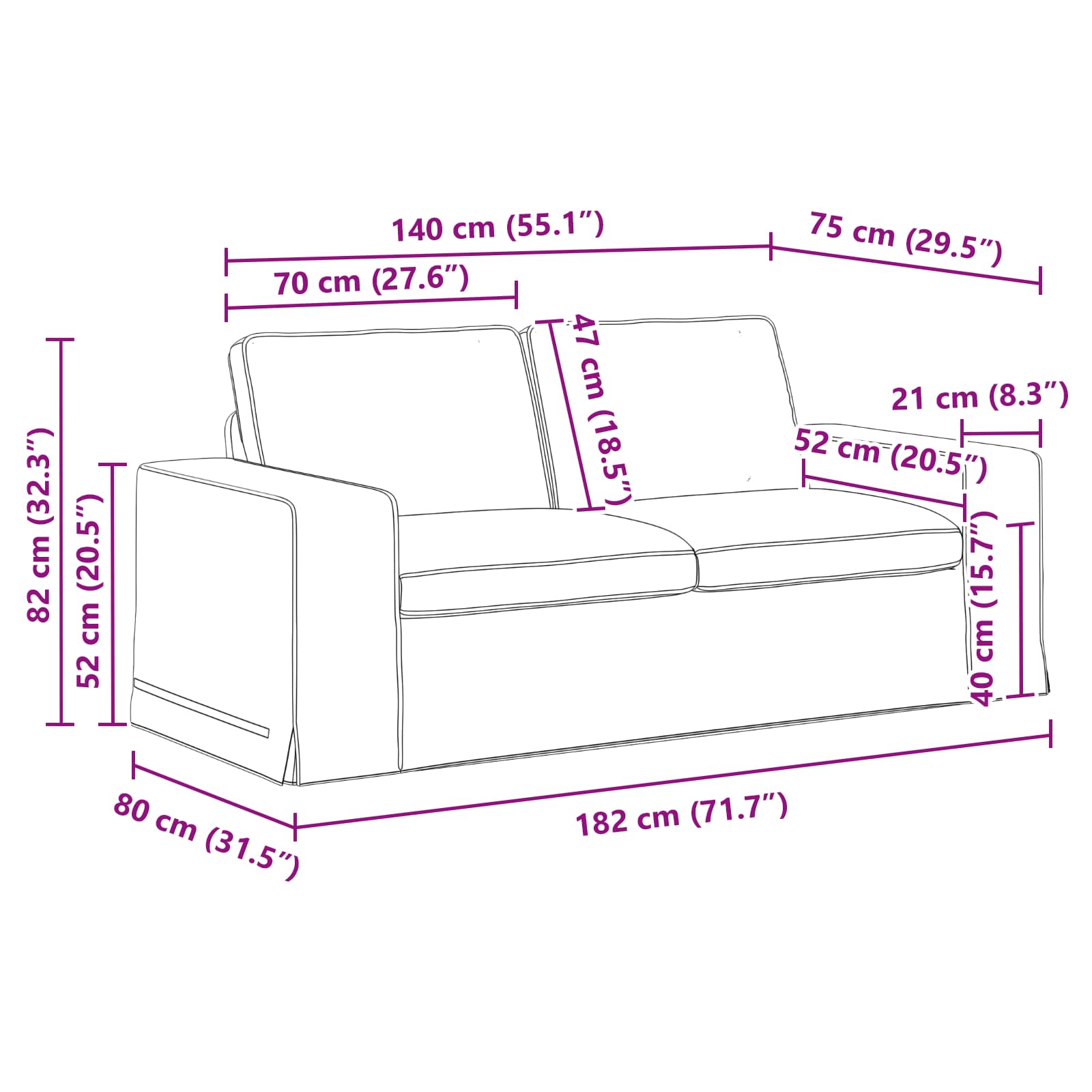Καναπές Μαύρο 182 x 80 x 82 εκ ύφασμα