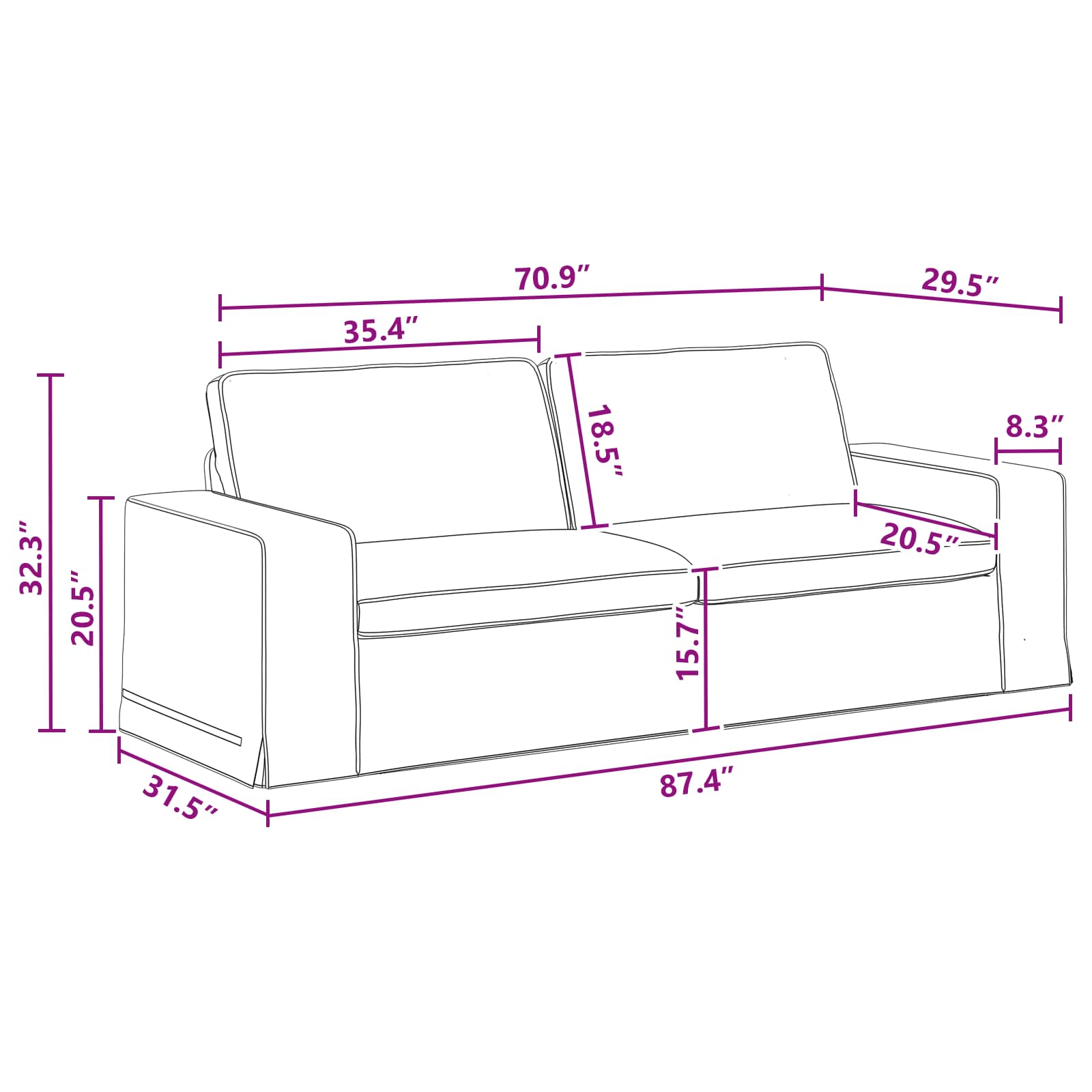 Καναπές Σκούρο Γκρι 222 x 80 x 82 εκ ύφασμα