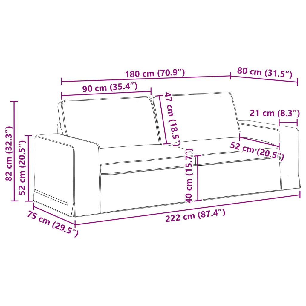 Καναπές Taupe 222 x 80 x 82 εκ ύφασμα