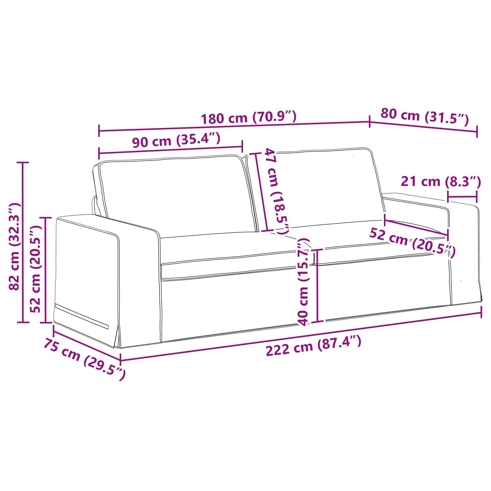Καναπές Μπλε 222 x 80 x 82 εκ ύφασμα