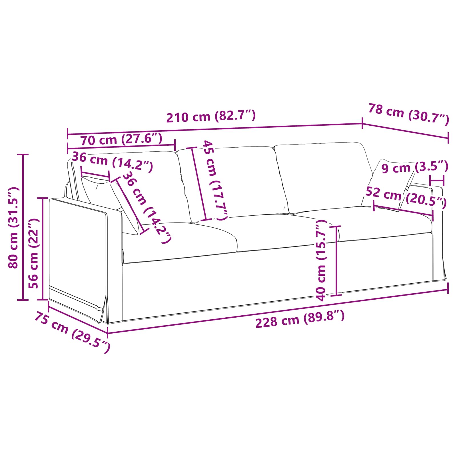 Καναπές Ανοιχτό Πράσινο 228 x 78 x 80 εκ Βελούδο