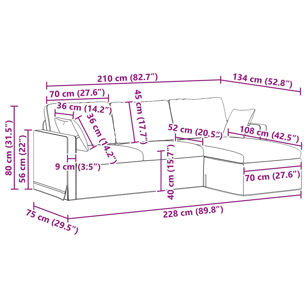 Καναπές Μαύρο 228 x 134 x 80 εκ Βελούδο
