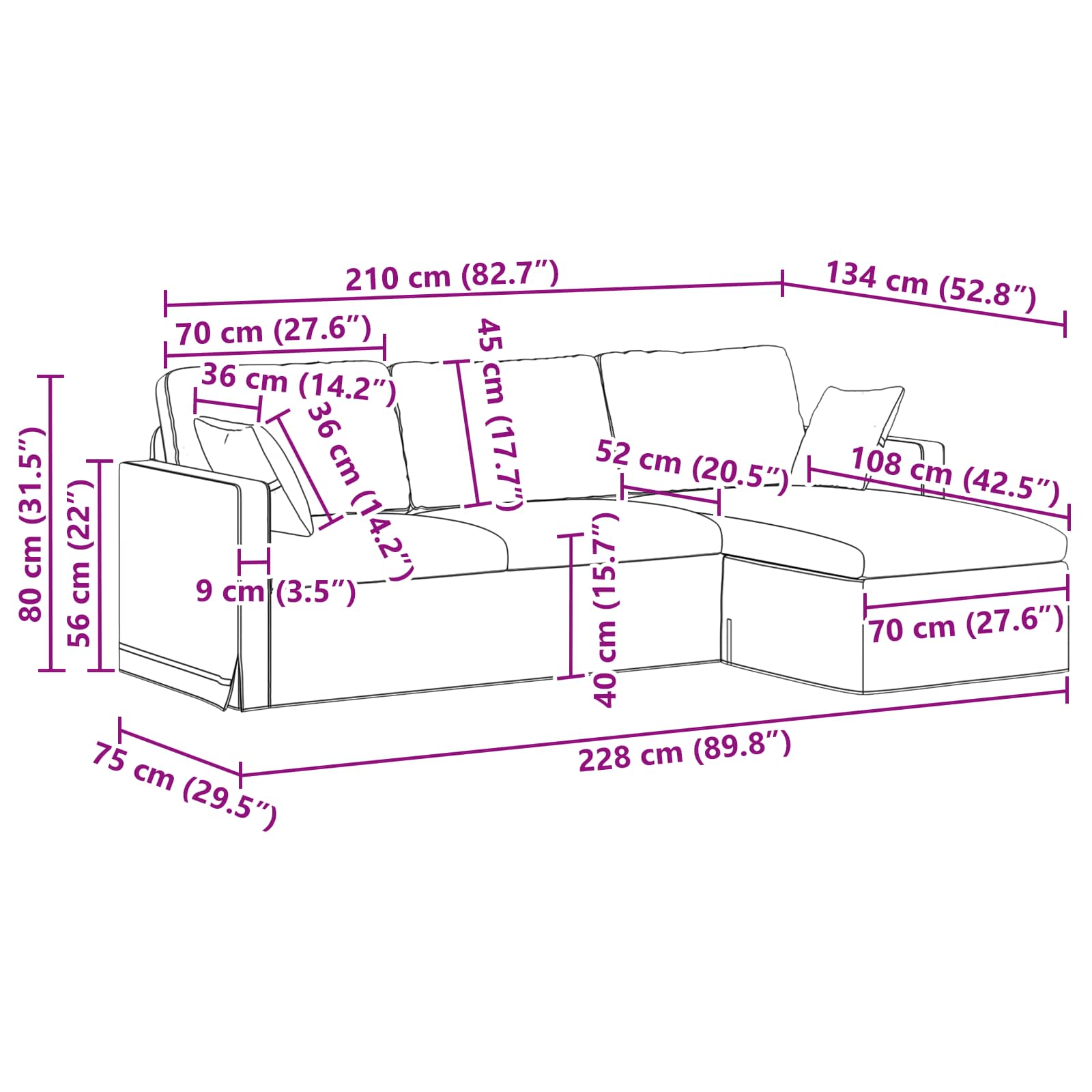 Καναπές Κρεμ 228 x 134 x 80 εκ Βελούδο