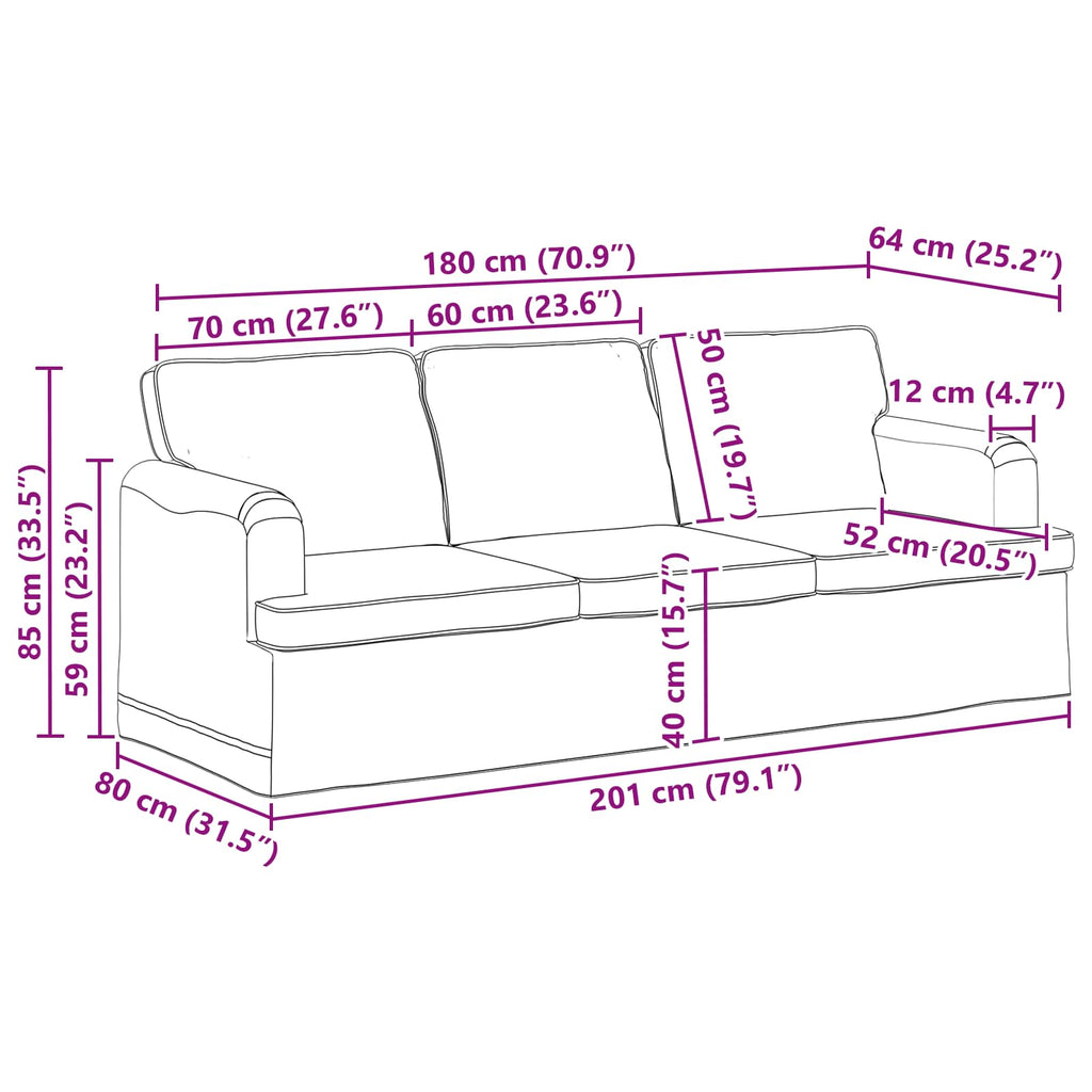 Καναπές Taupe 201 x 80 x 85 εκ ύφασμα