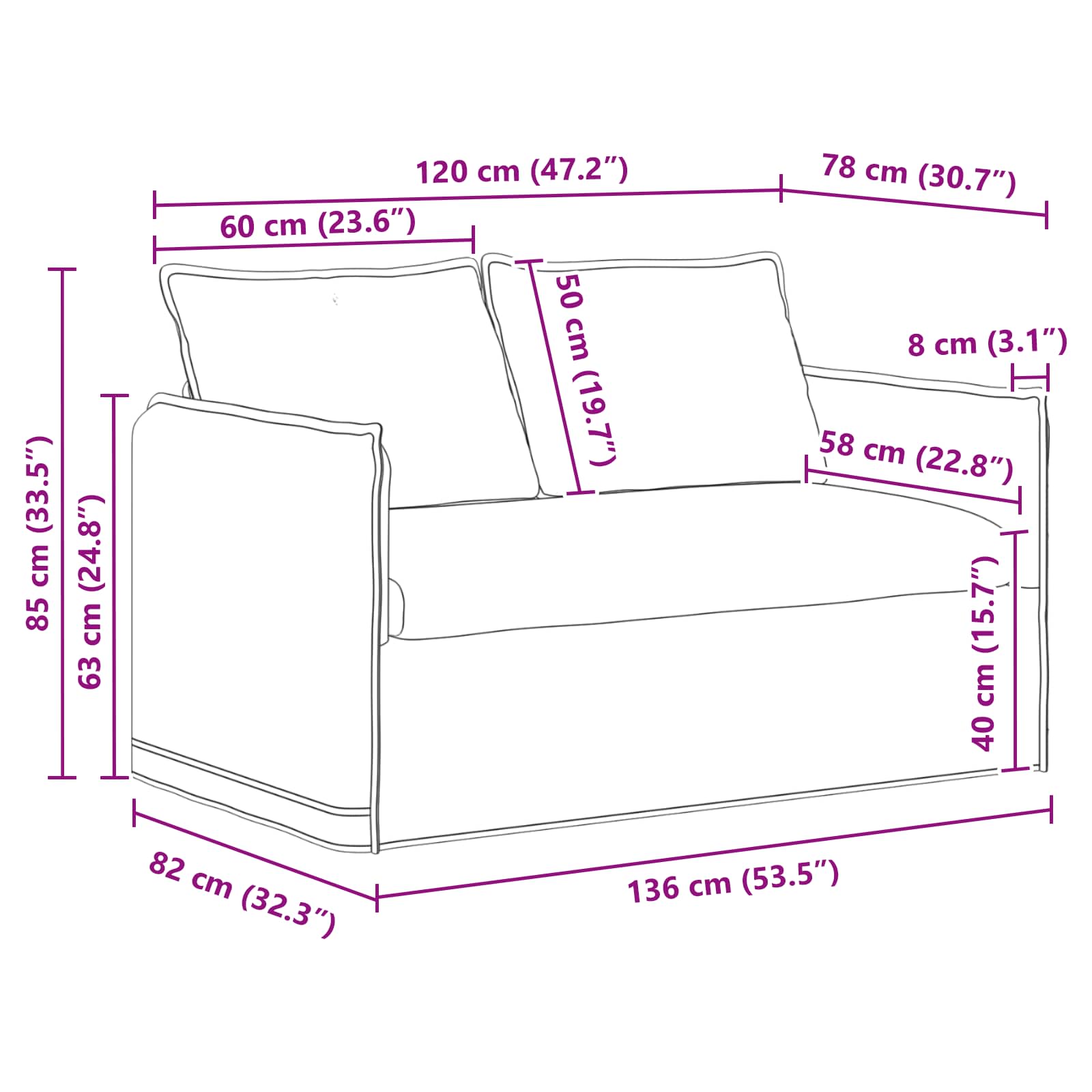 Καναπές Κρεμ 136 x 82 x 85 εκ ύφασμα