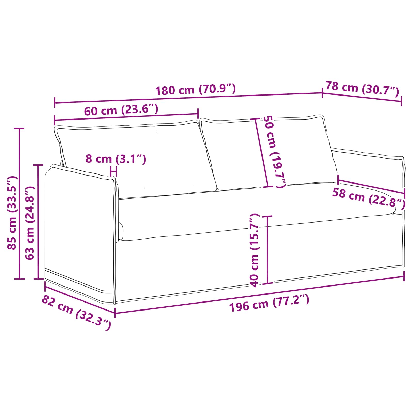 Καναπές Κρεμ 196 x 82 x 85 εκ ύφασμα