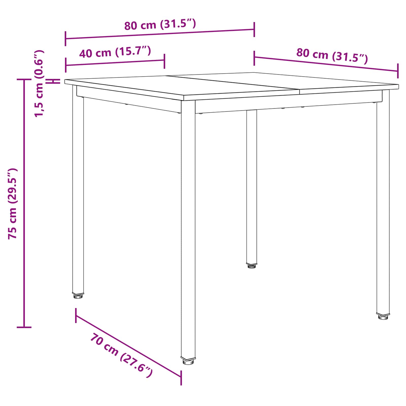 Τραπεζαρίες 80 x 80 x 75 cm Επεξεργασμένο Ξύλο Μαύρη Δρυς