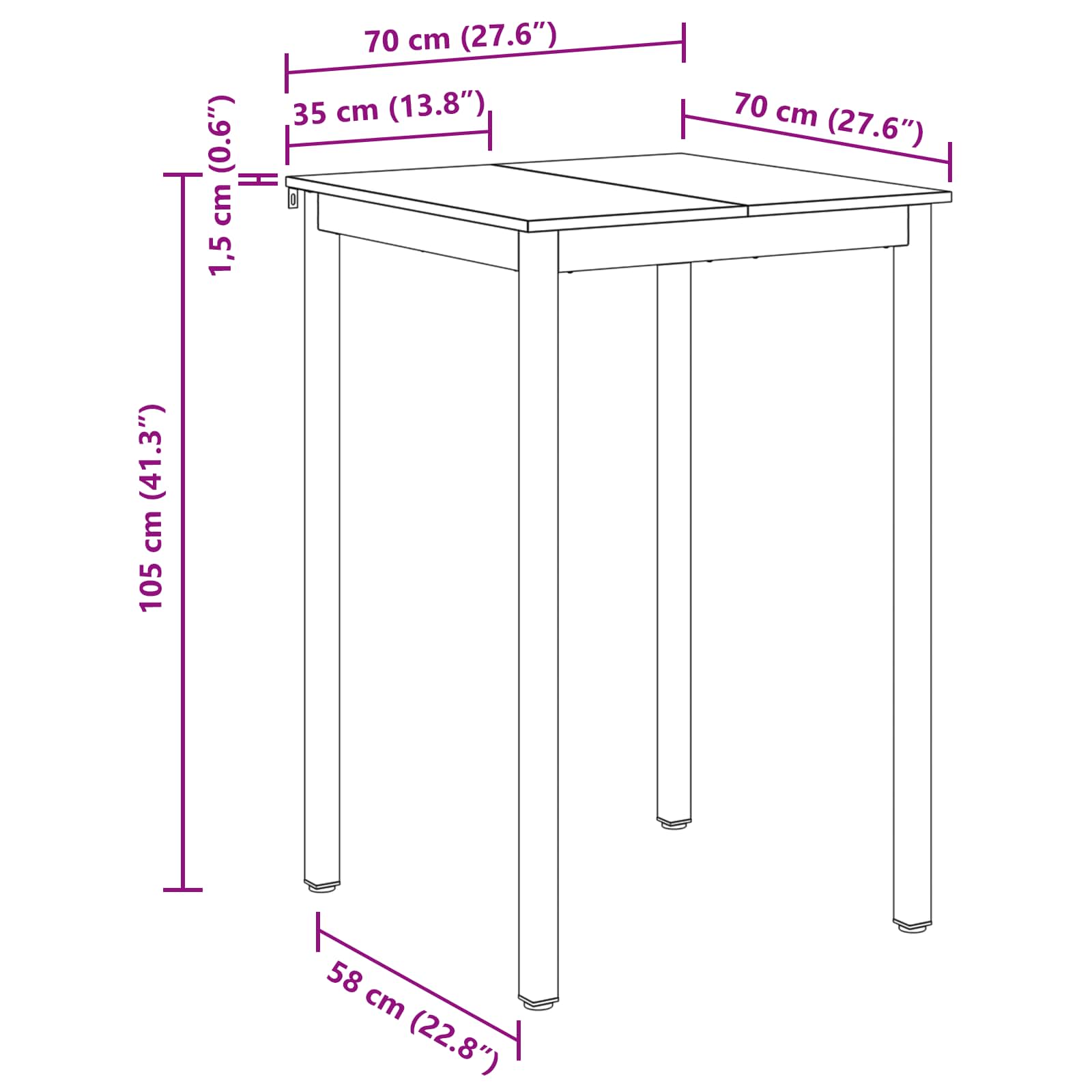 Υποστηρικτικό Τραπεζάκι Μπαρ Επεξεργασμένο Ξύλο τετράγωνο