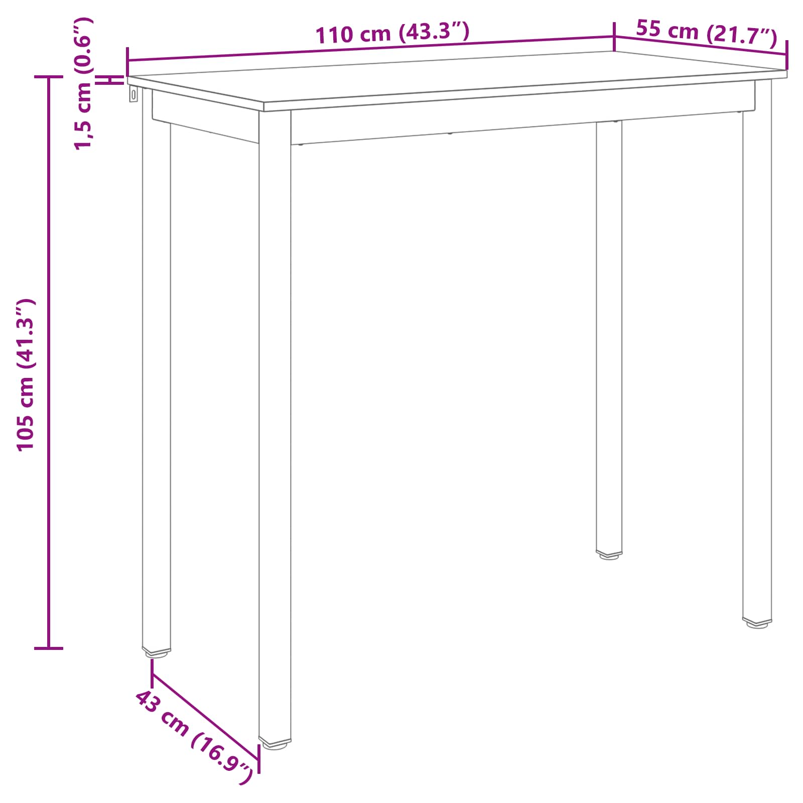 Υποστηρικτικό Τραπεζάκι Μπαρ Επεξεργασμένο Ξύλο Ορθογώνιος