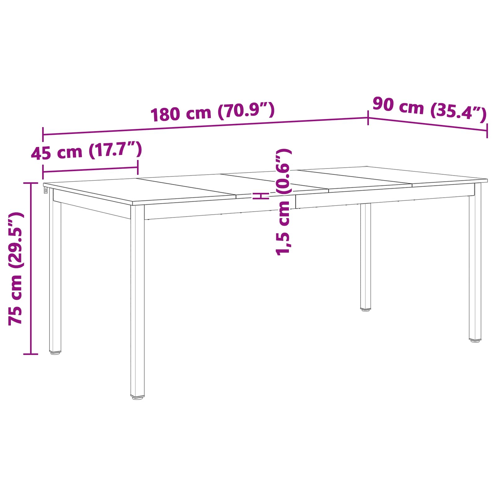 Τραπεζαρία Λευκό 180 x 90 x 75 cm Στερεά ξυλεία πεύκου