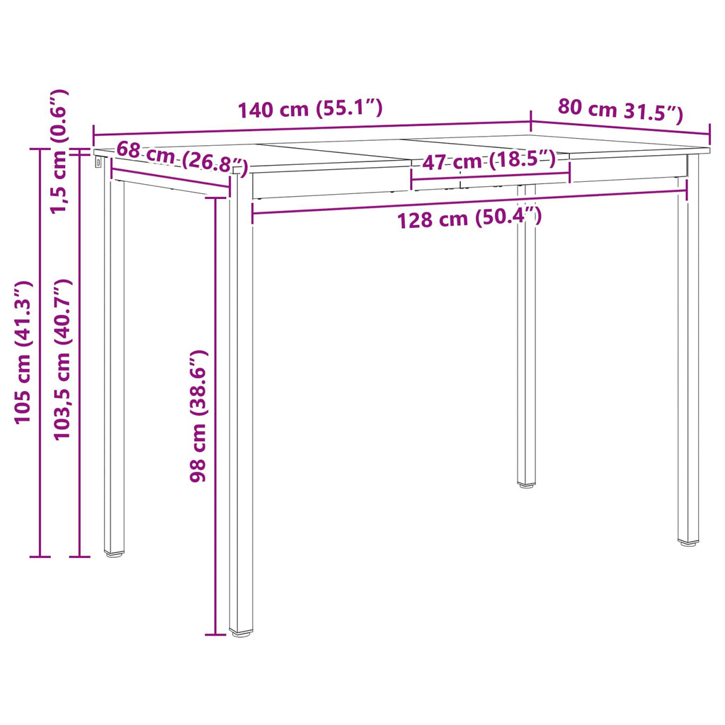 Τραπέζι μπαρ 140 x 80 x 105 εκ. Στερεά ξυλεία πεύκου Φυσικό