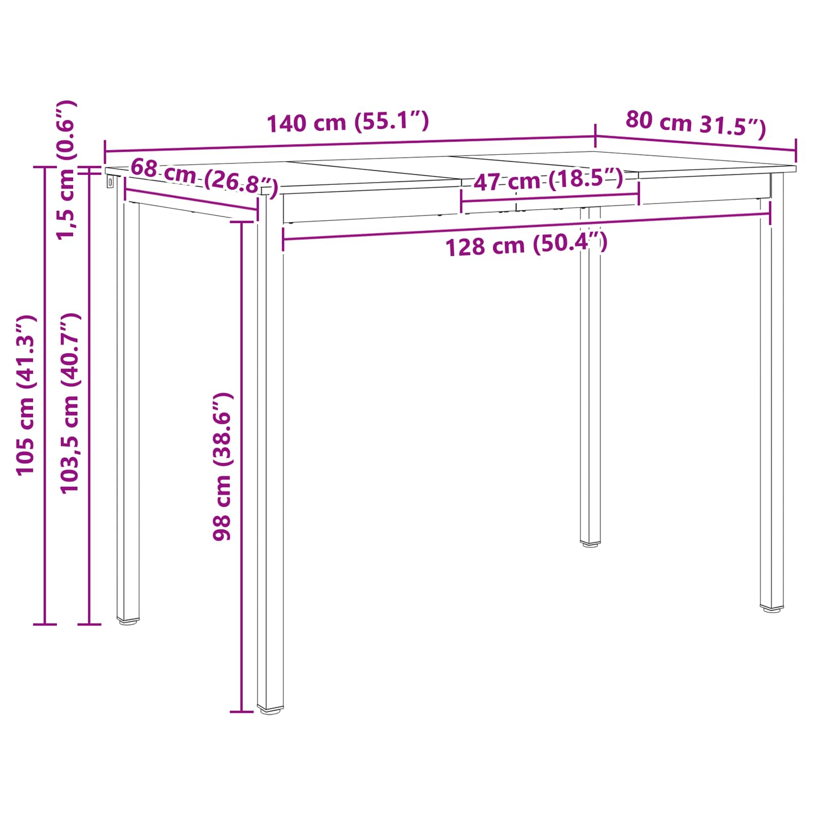 Τραπέζι μπαρ 140 x 80 x 105 εκ. Στερεά ξυλεία πεύκου Φυσικό