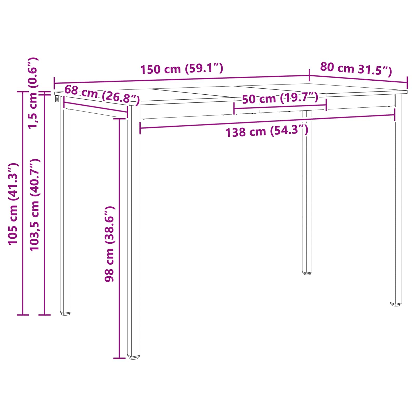 Τραπέζι μπαρ Λευκό 150 x 80 x 105 εκ. Στερεά ξυλεία πεύκου