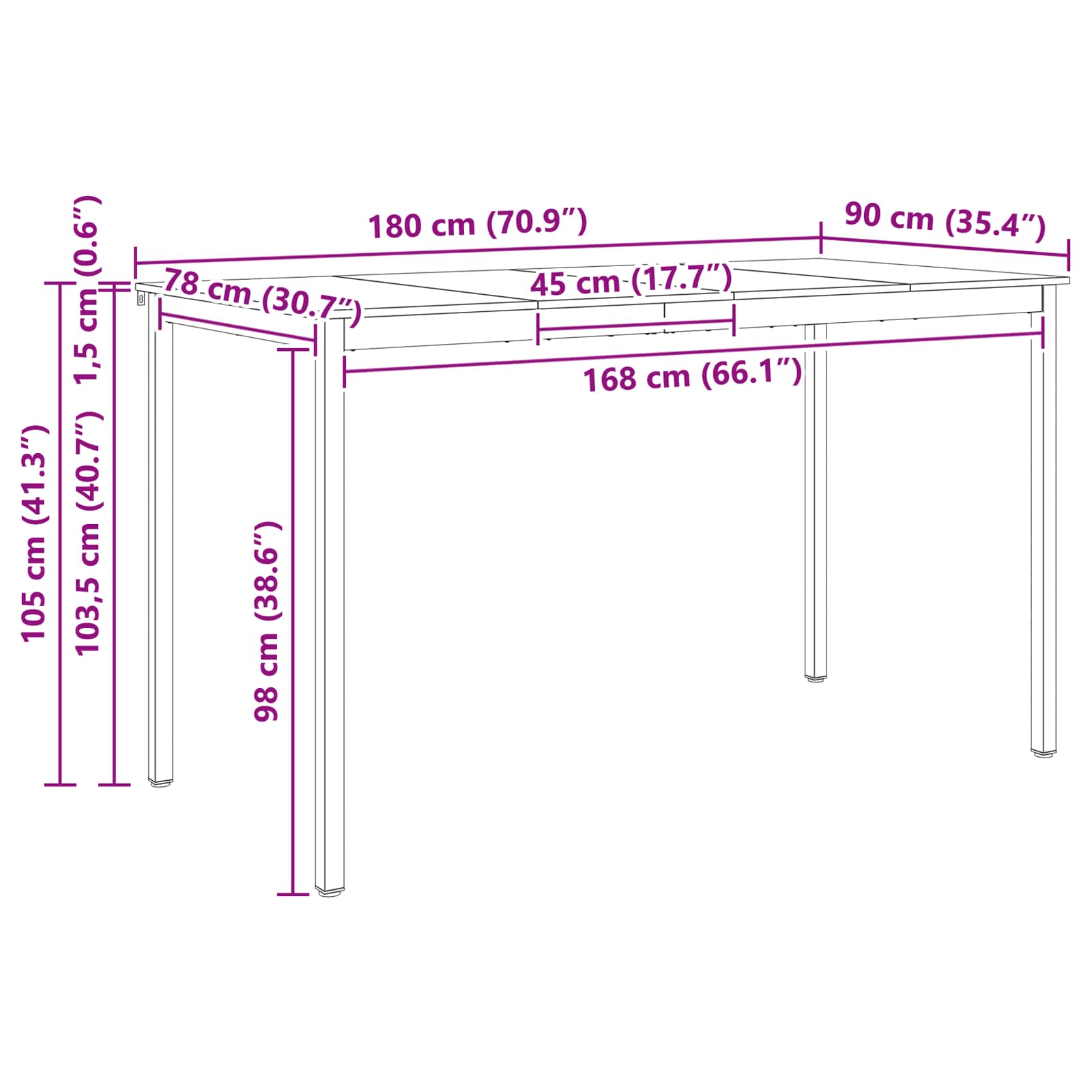 Τραπέζι μπαρ 180 x 90 x 105 εκ. Στερεά ξυλεία πεύκου Φυσικό