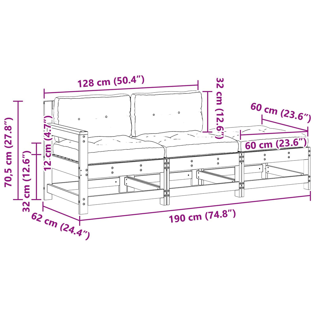 Ενοποιημένες καναπέδες Κερί Παλαίωσης 190 x 62 x 70,5 εκ
