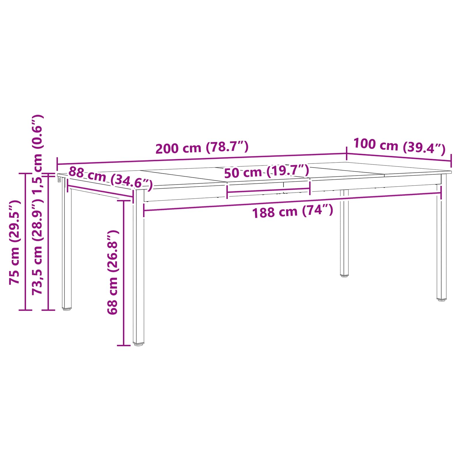 Τραπεζαρία Φυσικό 200 x 100 x 75 cm Στερεά ξυλεία πεύκου