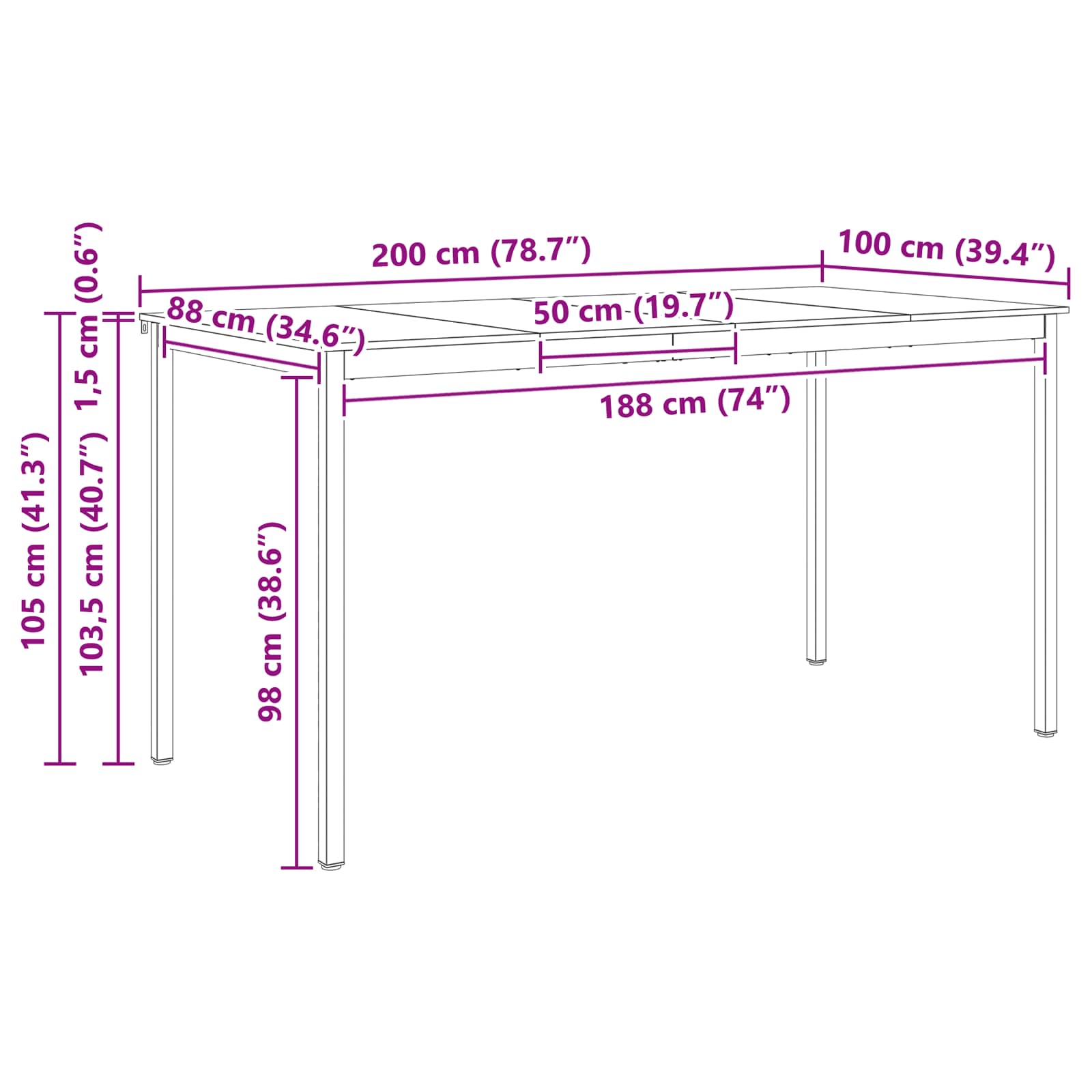 Τραπέζι μπαρ 200 x 100 x 105 εκ. Στερεά ξυλεία πεύκου Φυσικό