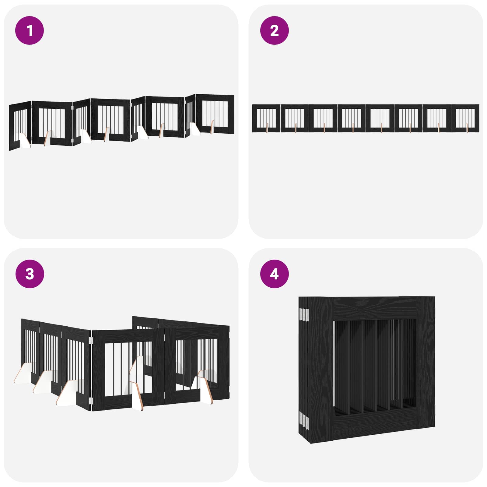 Στερεωμένη γυαλιστερή πύλη για σκύλους 8 τμχ. Μαύρη Δρυς 60 cm